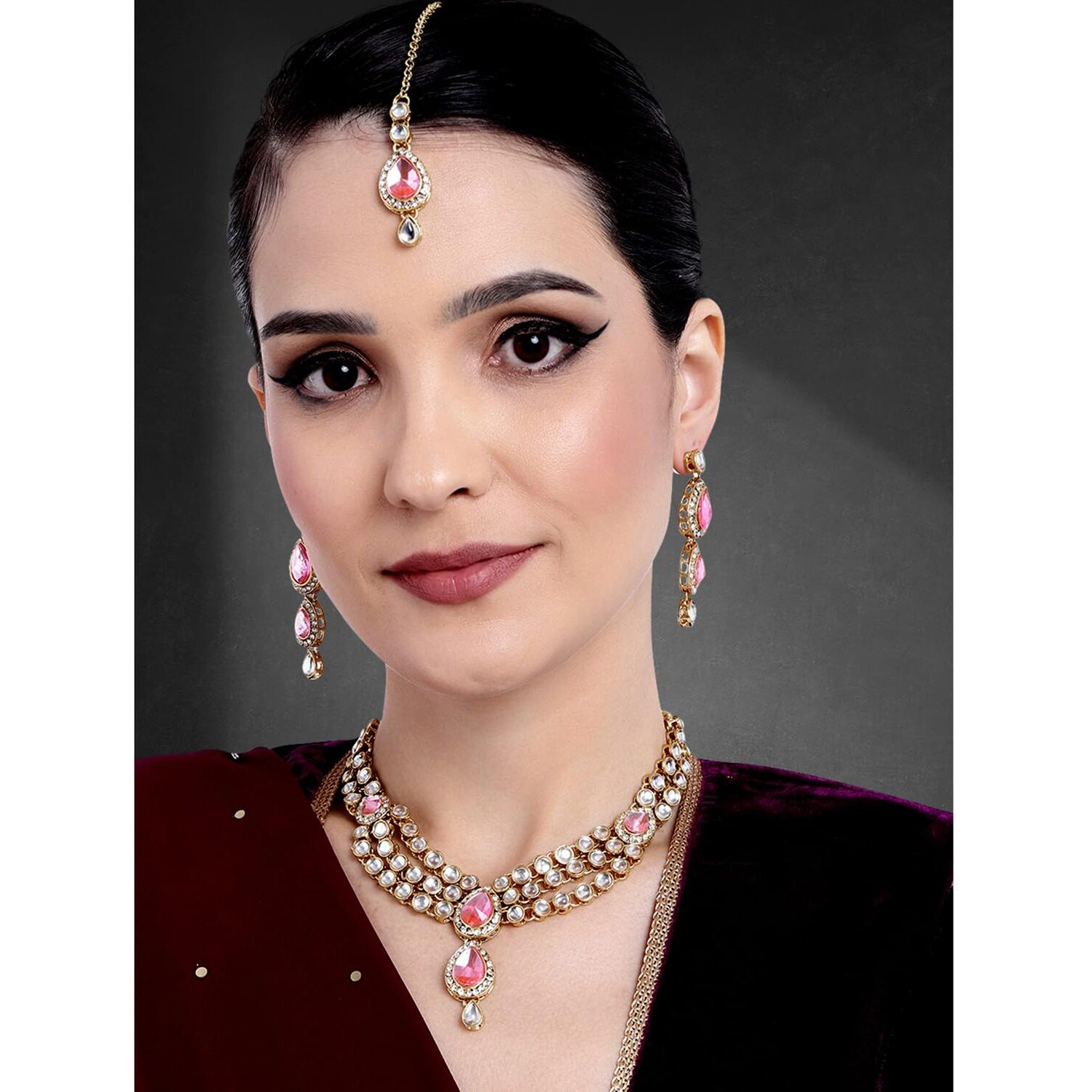 Peora Gold Plated Traditional Kundan Long Necklace Jewellery Set with Earring Maang Tikka for Women Girls