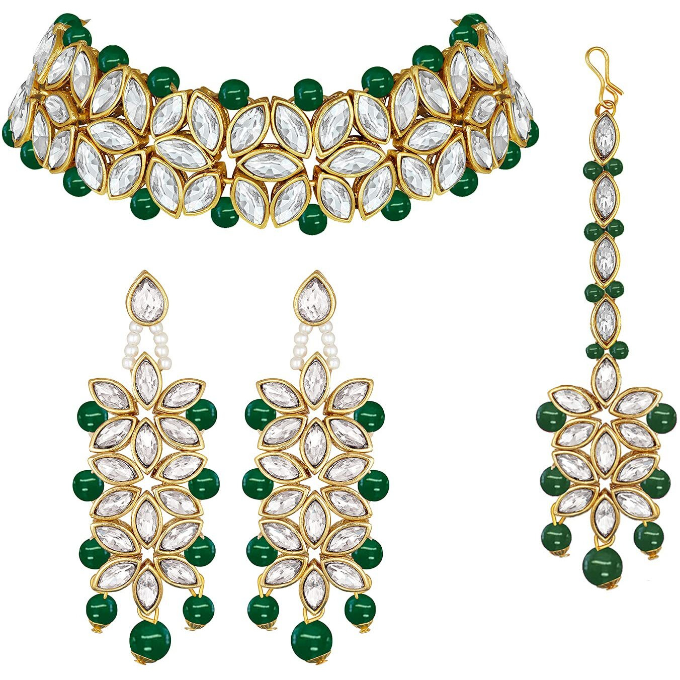 Peora Traditional Gold Plated Kundan Pearl Bridal Choker Necklace Jewellery Set with Earring Maang Tikka for Women Girls