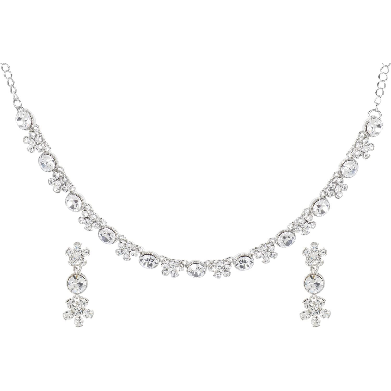 Swasti Jewels Made with Sparkling Swiss Crystals Necklace and Earrings Set For Women WHITE Rhodium Plated