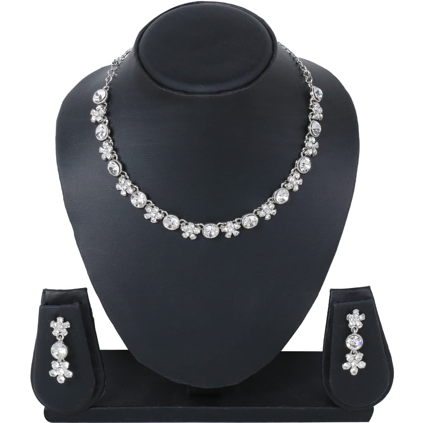 Swasti Jewels Made with Sparkling Swiss Crystals Necklace and Earrings Set For Women WHITE Rhodium Plated