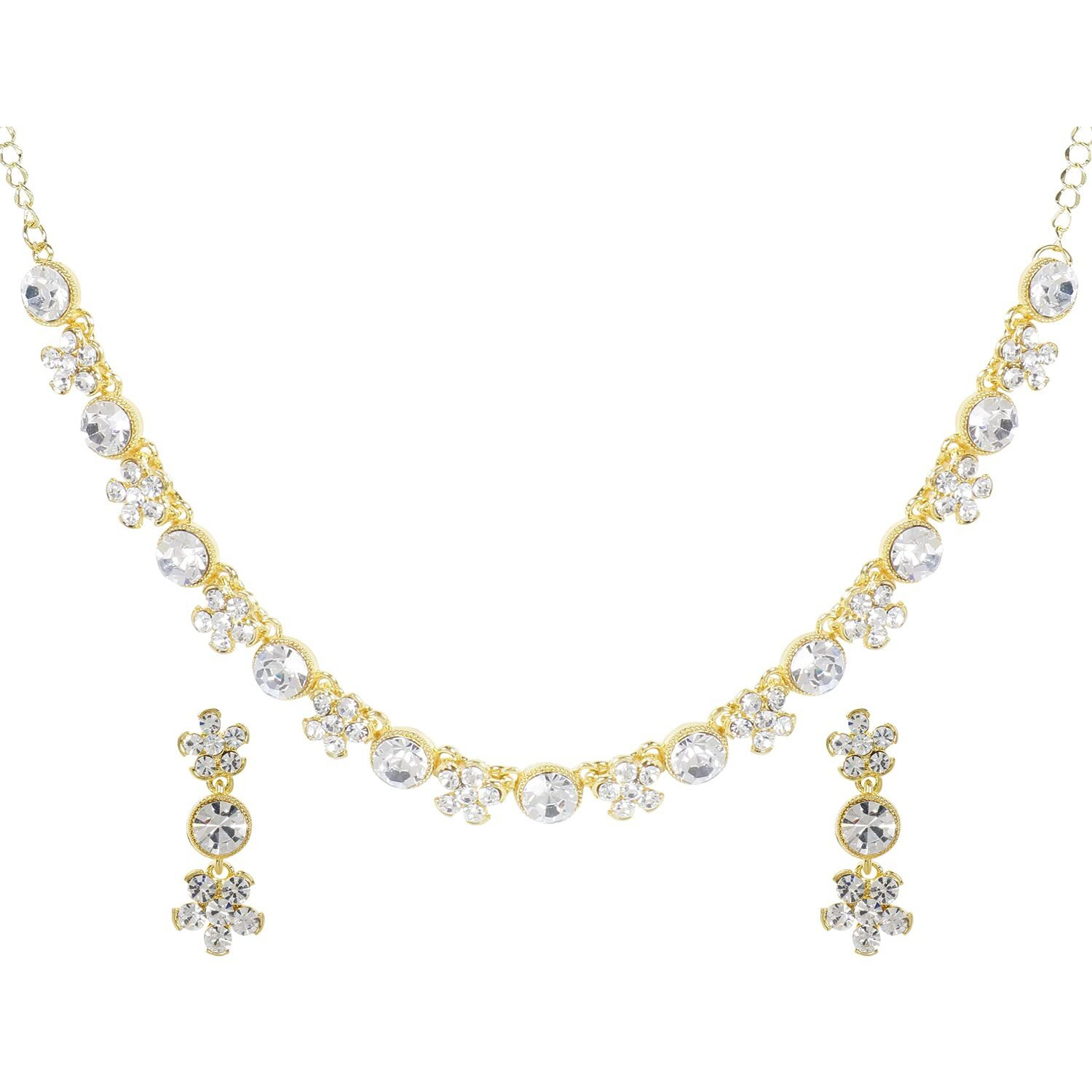 Swasti Jewels Made with Sparkling Swiss Crystals Necklace and Earrings Set For Women White Yellow Gold Plated