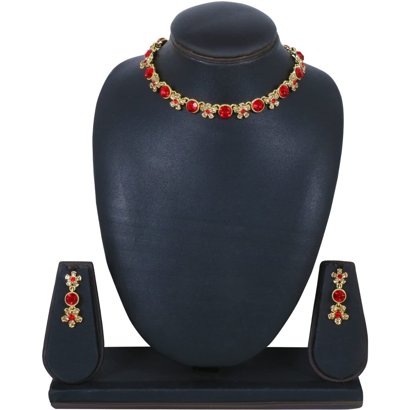 Swasti Jewels Gold Plated Necklace and Earrings Set For Women Red