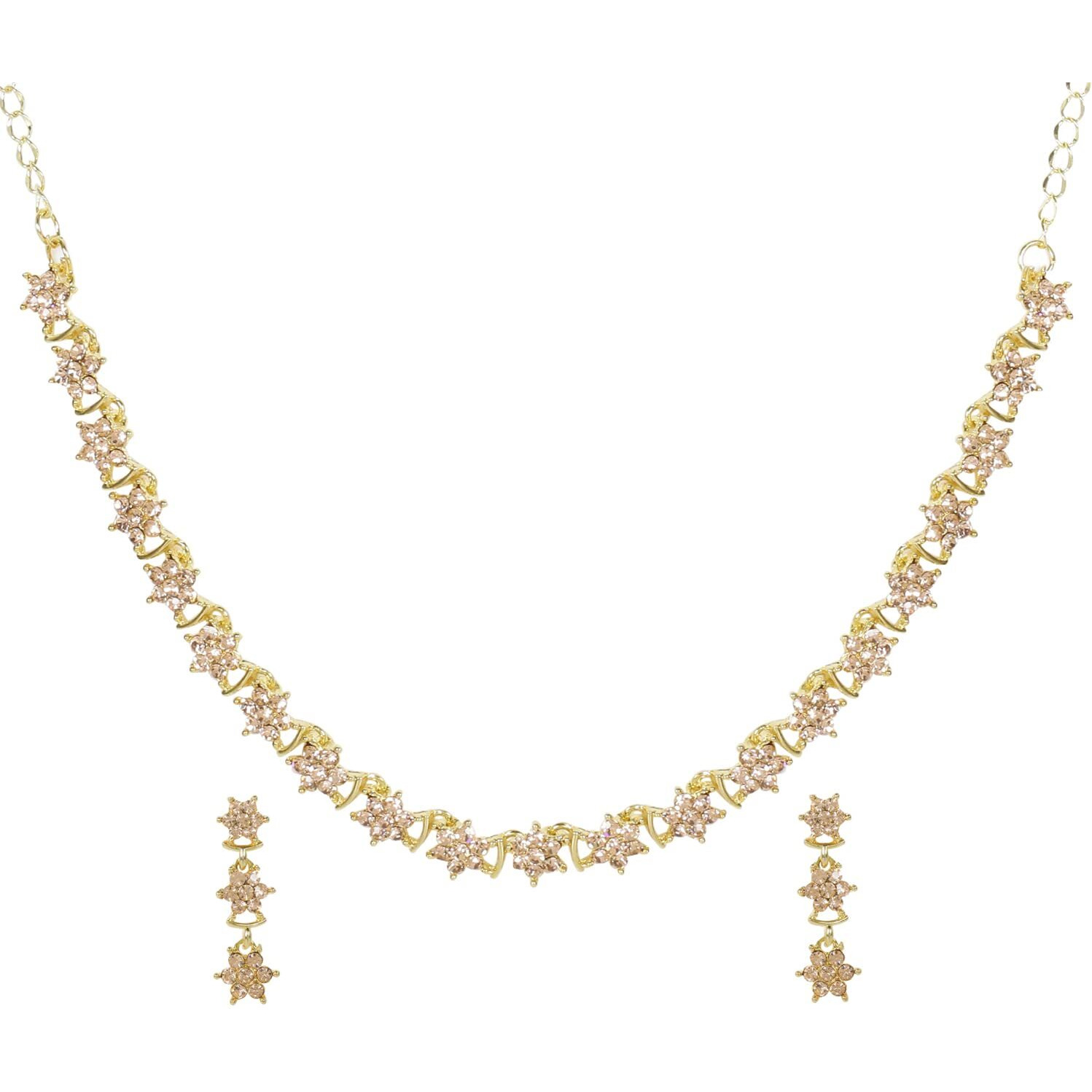 Swasti Jewels Made with Sparkling Swiss Crystals Necklace and Earrings Set For Women Peach