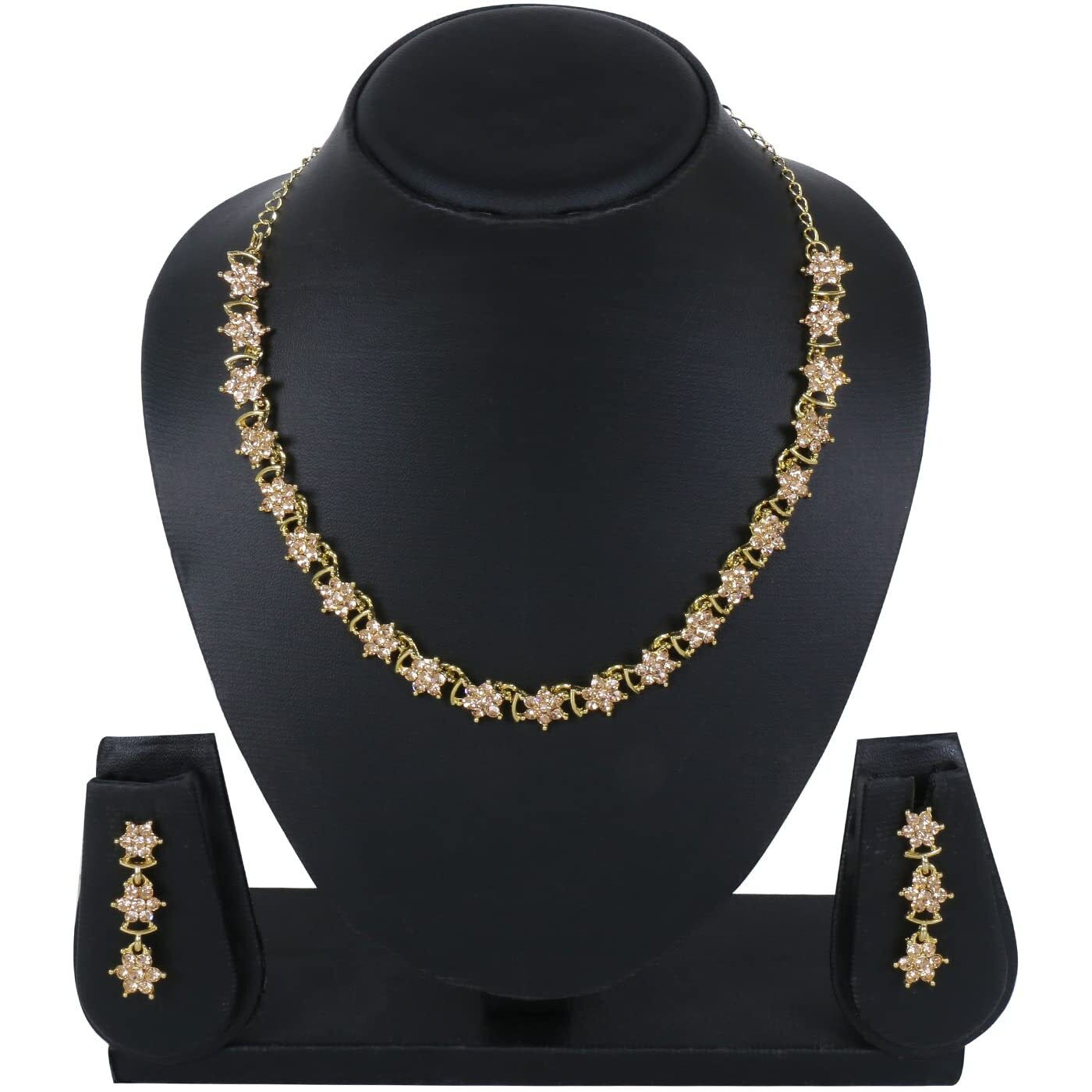 Swasti Jewels Made with Sparkling Swiss Crystals Necklace and Earrings Set For Women Peach