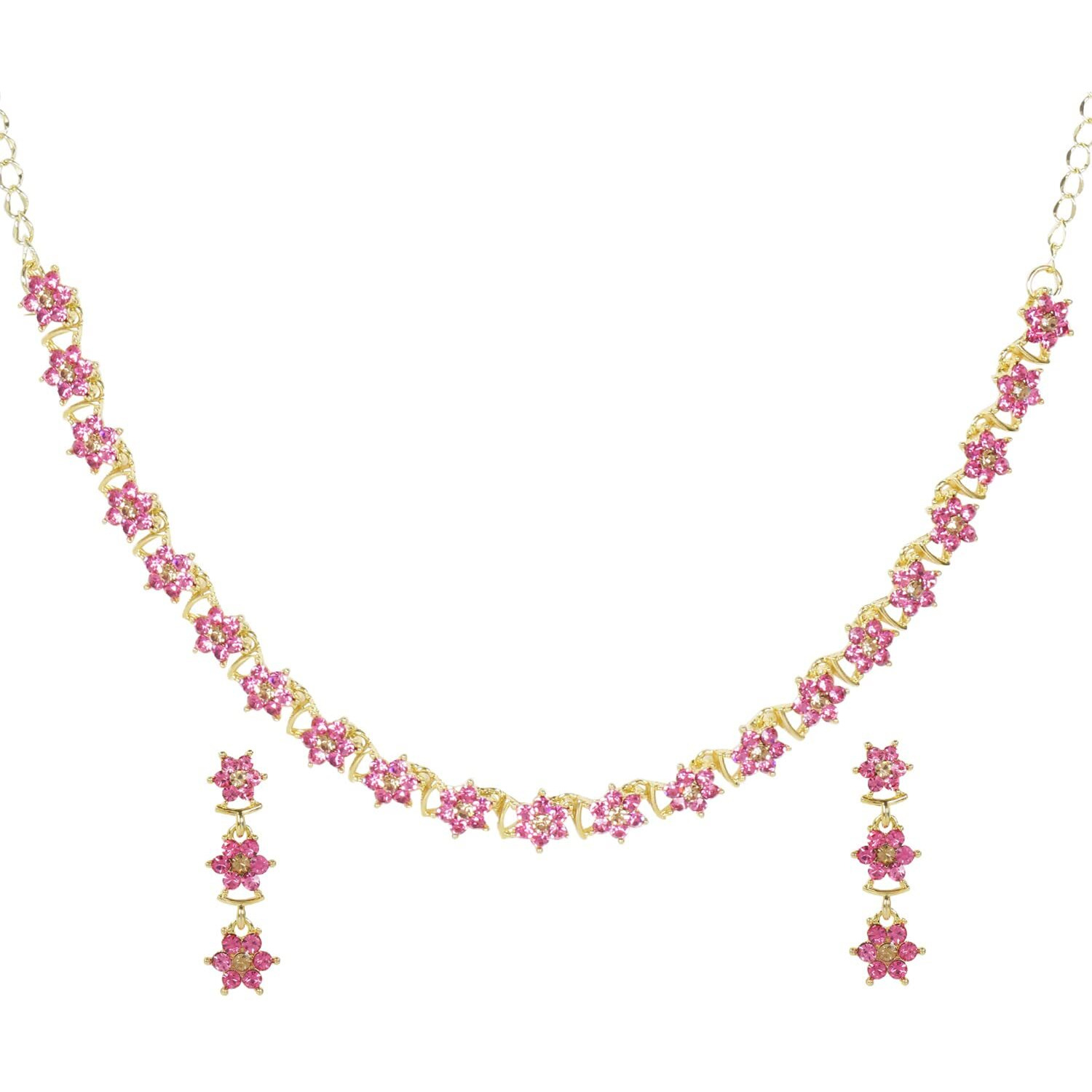 Swasti Jewels Made with Sparkling Swiss Crystals Necklace and Earrings Set For Women Dark Pink
