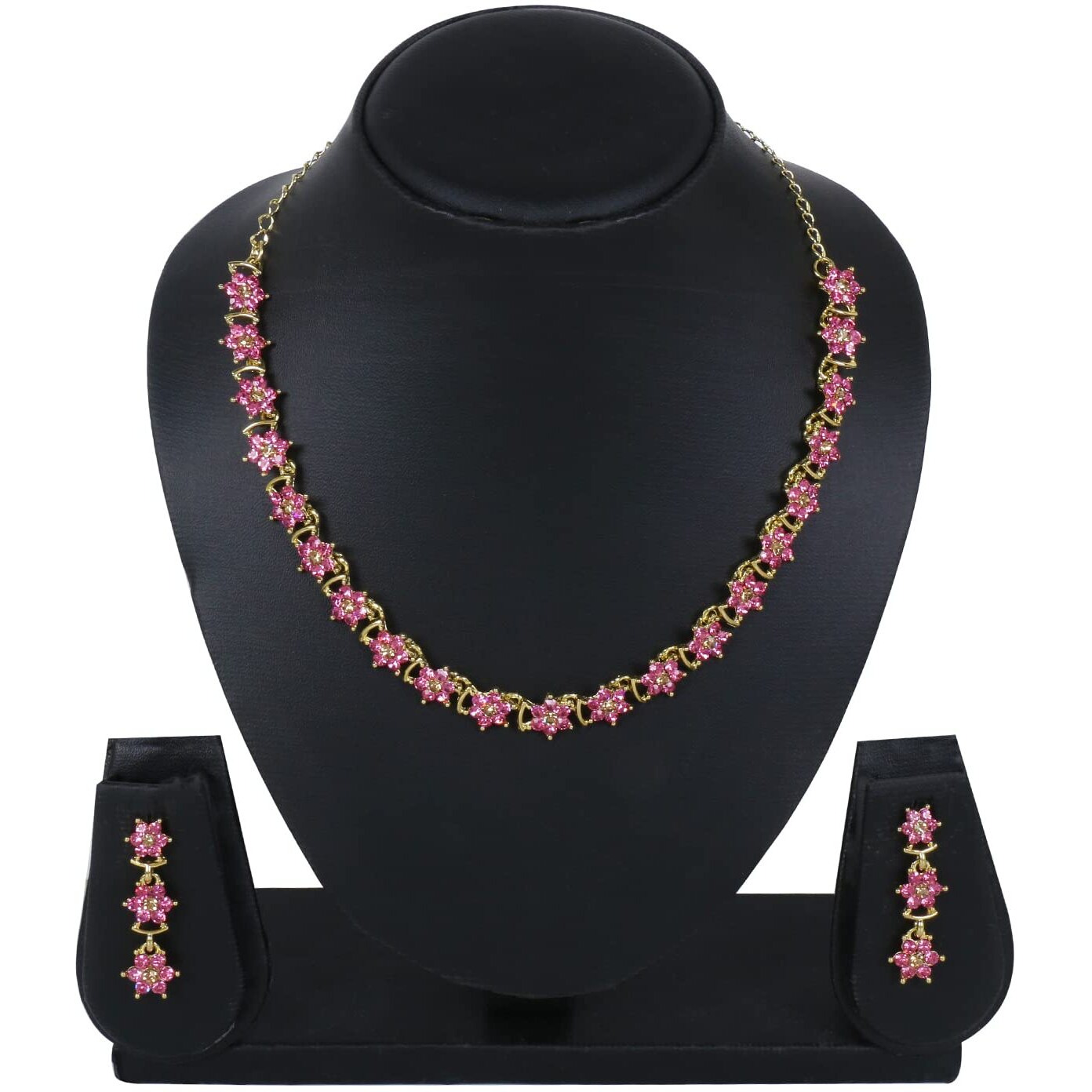 Swasti Jewels Made with Sparkling Swiss Crystals Necklace and Earrings Set For Women Dark Pink