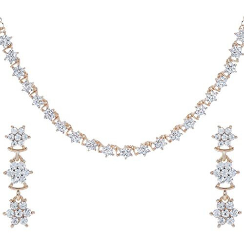 Swasti Jewels Made with Sparkling Swiss Crystals Necklace and Earrings Set For Women Rose