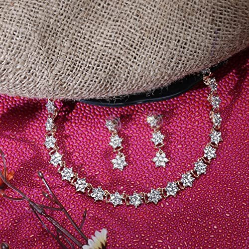 Swasti Jewels Made with Sparkling Swiss Crystals Necklace and Earrings Set For Women Rose