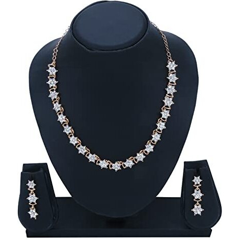Swasti Jewels Made with Sparkling Swiss Crystals Necklace and Earrings Set For Women Rose