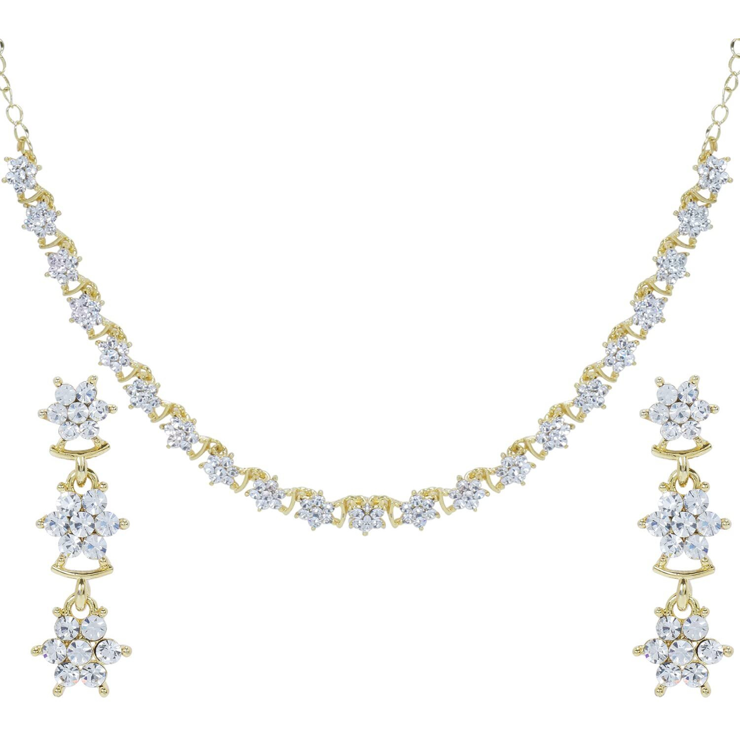 Swasti Jewels Made with Sparkling Swiss Crystals Necklace and Earrings Set For Women White