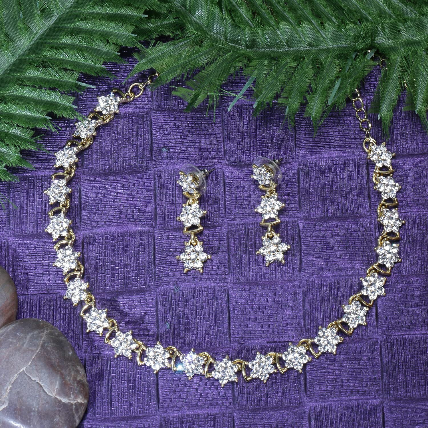 Swasti Jewels Made with Sparkling Swiss Crystals Necklace and Earrings Set For Women White