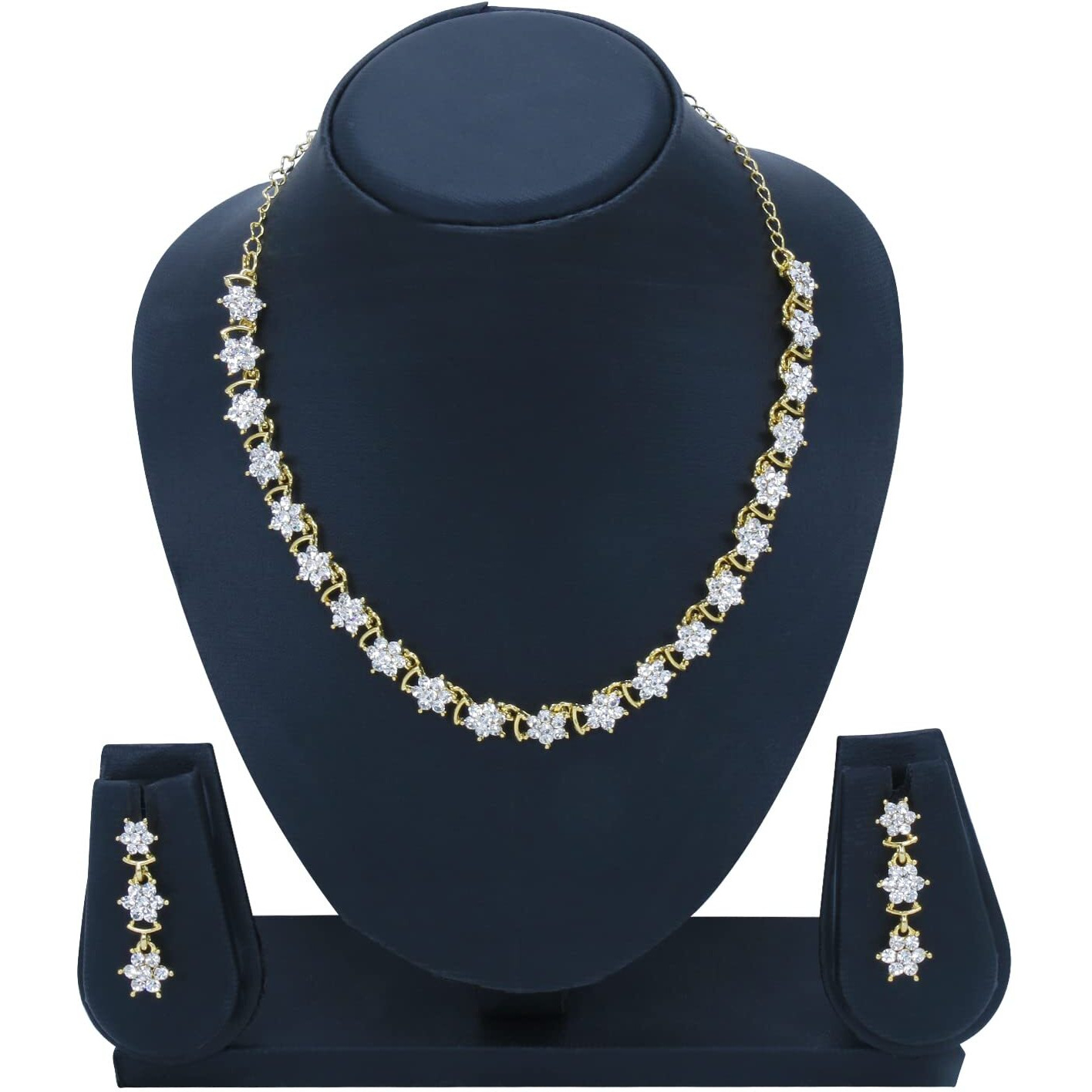 Swasti Jewels Made with Sparkling Swiss Crystals Necklace and Earrings Set For Women White