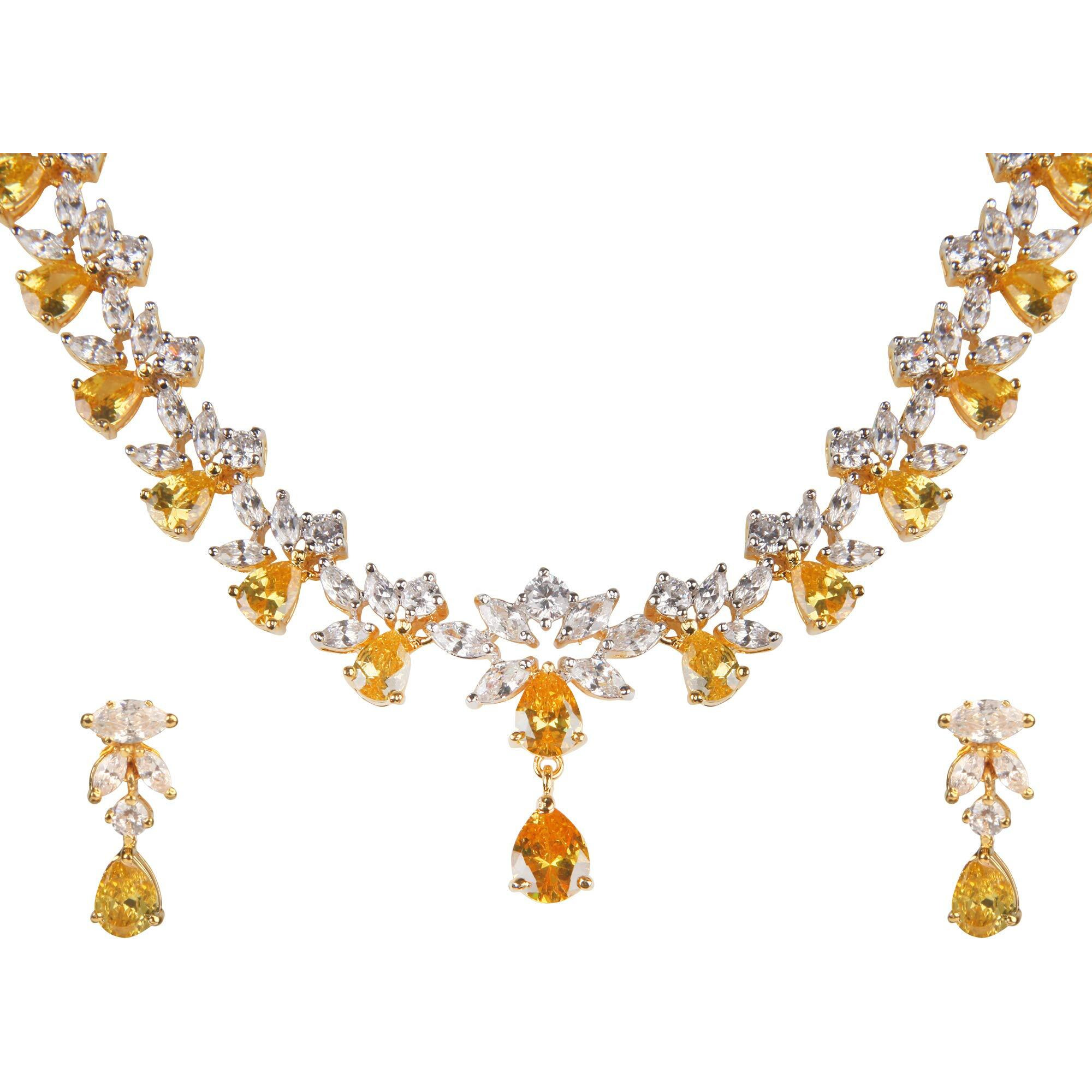 Swasti Jewels Gold Plated CZ Necklace and Earrings Set for Women Yellow