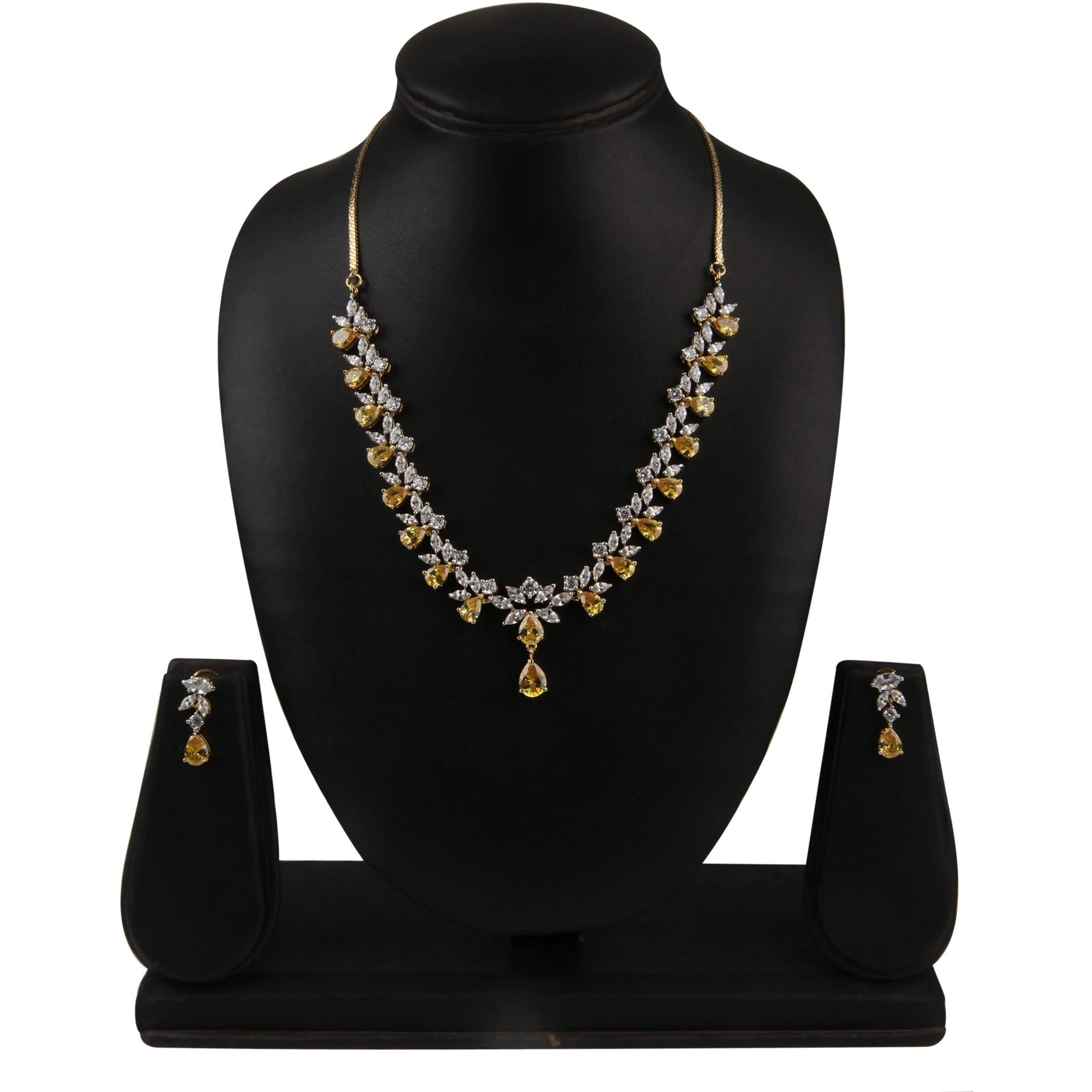 Swasti Jewels Gold Plated CZ Necklace and Earrings Set for Women Yellow