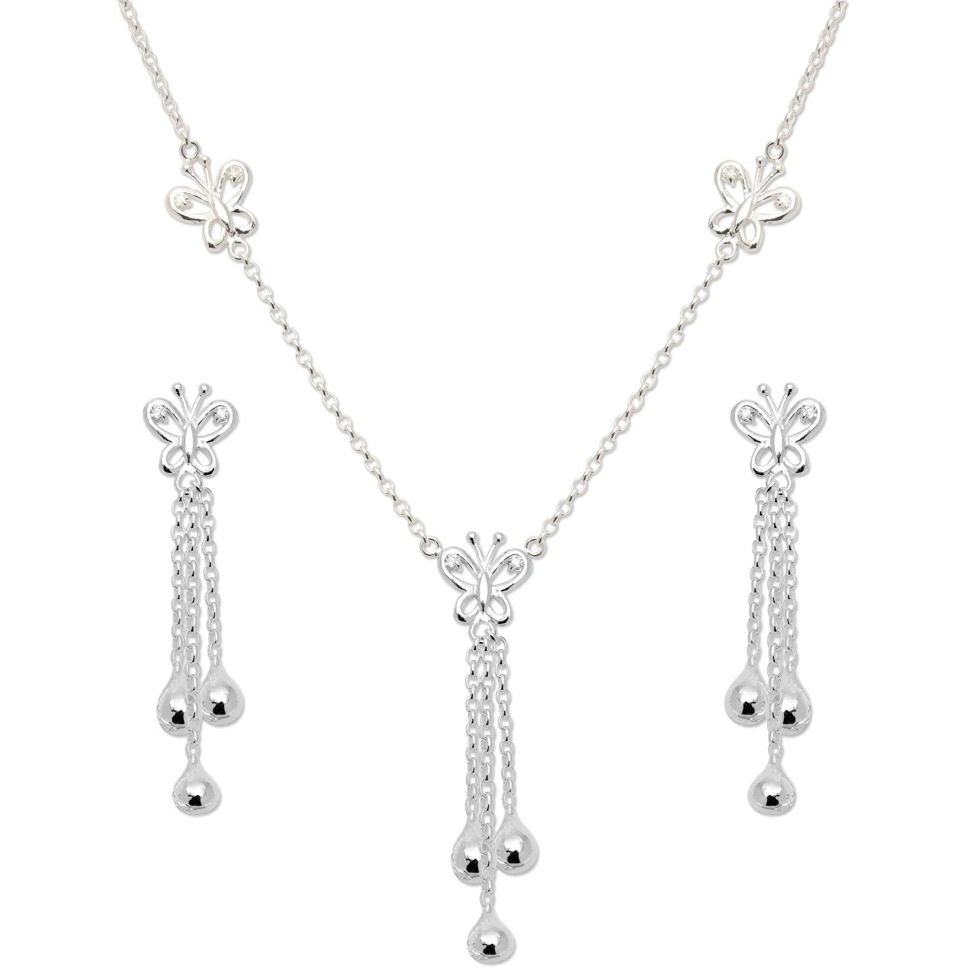 ACPL Precious-Moments Womens 925 Sterling-Silver BIS Hallmarked Jewellery Butterfly with tassel Drop Necklace Set