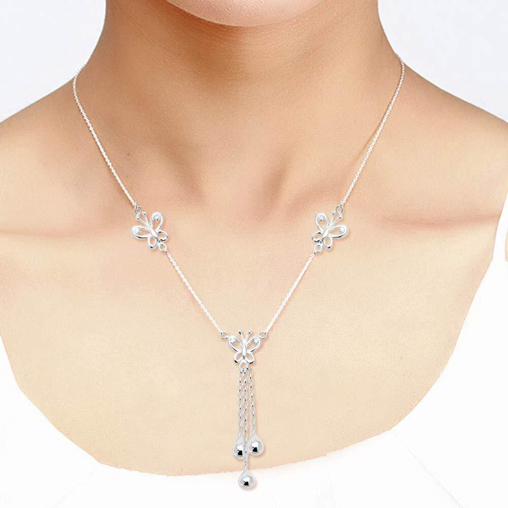 ACPL Precious-Moments Womens 925 Sterling-Silver BIS Hallmarked Jewellery Butterfly with tassel Drop Necklace Set