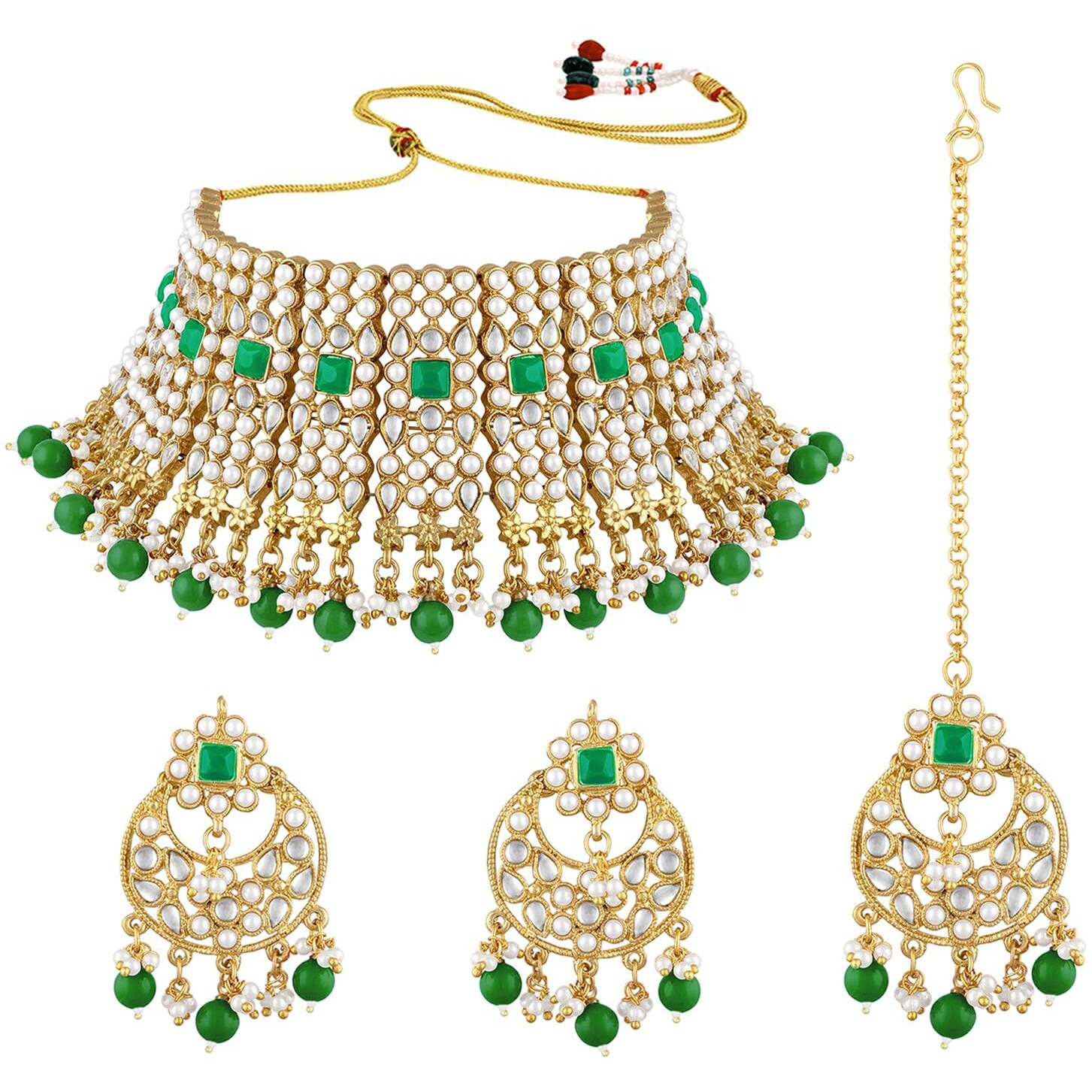 Peora Rani Padmavati Kundan Faux Pearl Choker Necklace Earrings Maang Tikka for Women Jewellery Set