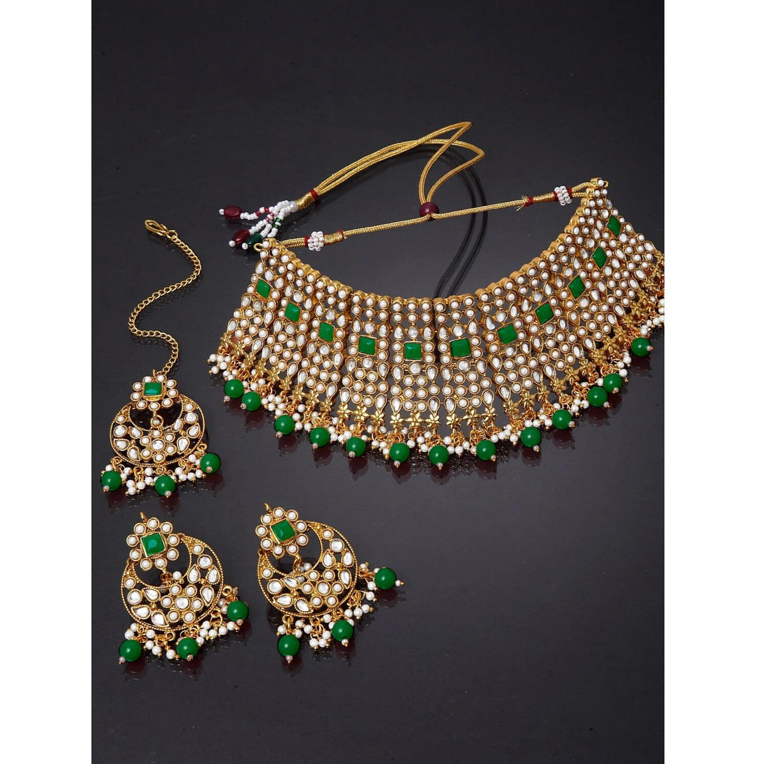 Peora Rani Padmavati Kundan Faux Pearl Choker Necklace Earrings Maang Tikka for Women Jewellery Set