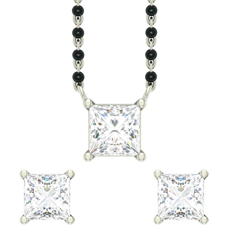 Clara 925 Sterling Silver Square Mangalsutra Tanmaniya Pendant Earring Jewellery set With Chain Gift for Women and Girls