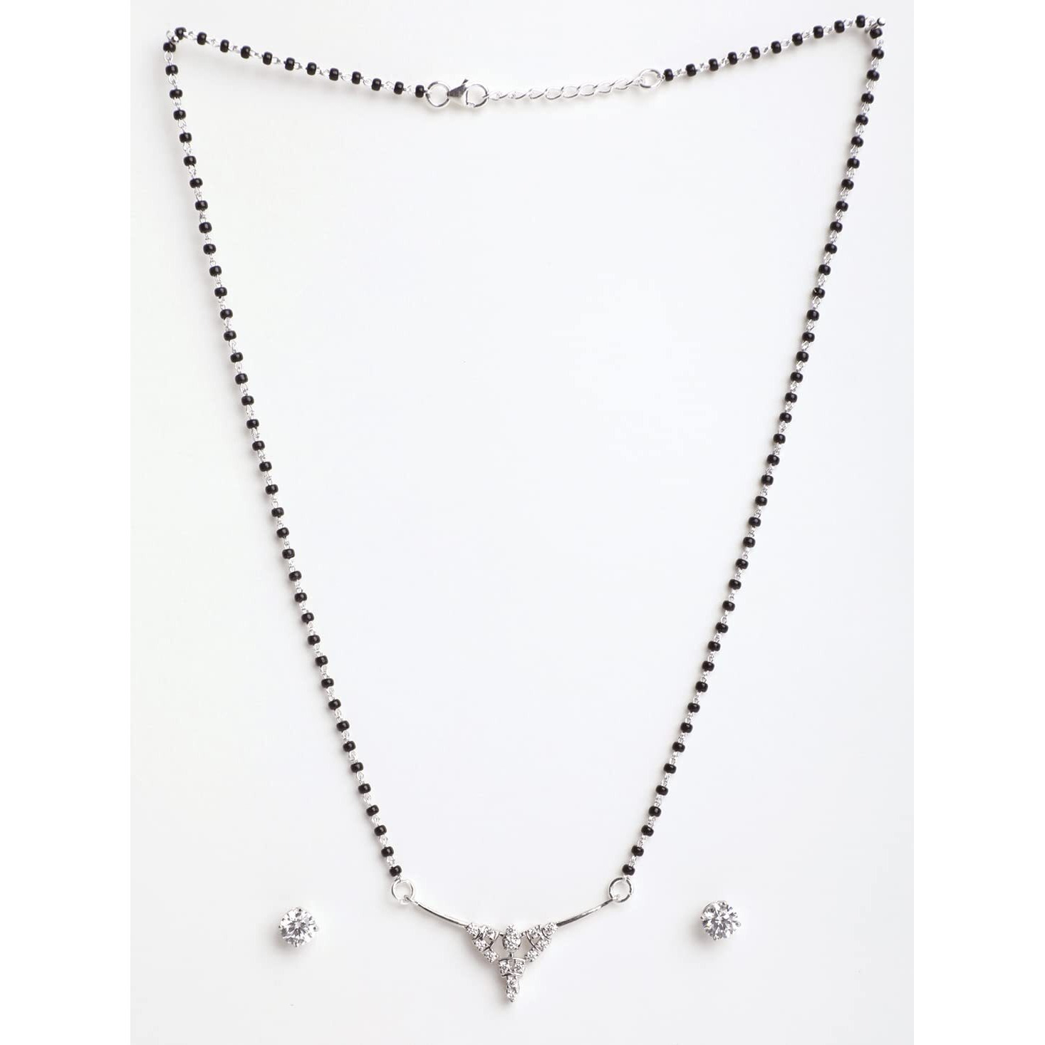 Clara 925 Sterling Silver Alice Mangalsutra Tanmaniya Pendant Earring Jewellery set With Chain Gift for Women and Girls