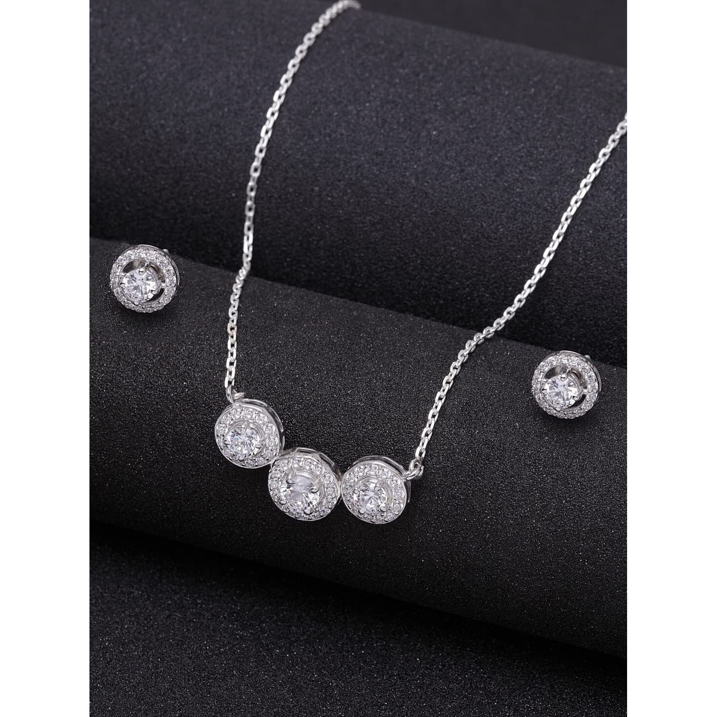 Clara 925 Sterling Silver Rhodium Plated Poppy Pendant Earring Necklace Set With Chain Gift for Women and Girls