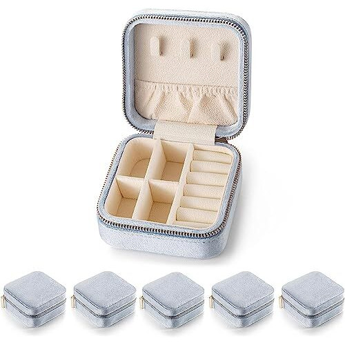 SAJANI Mini Velvet Travel Jewelry Storage Case, Jewelry Organizer Box For Girls & Women, Small Jewelry Organiser Storage For Rings, Earrings, Necklace, Bracelets (Pack Of 1) (Grey)
