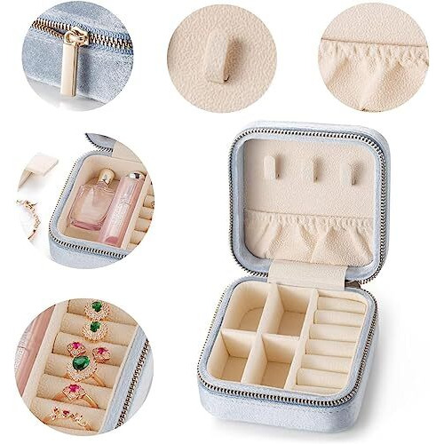 SAJANI Mini Velvet Travel Jewelry Storage Case, Jewelry Organizer Box For Girls & Women, Small Jewelry Organiser Storage For Rings, Earrings, Necklace, Bracelets (Pack Of 1) (Grey)