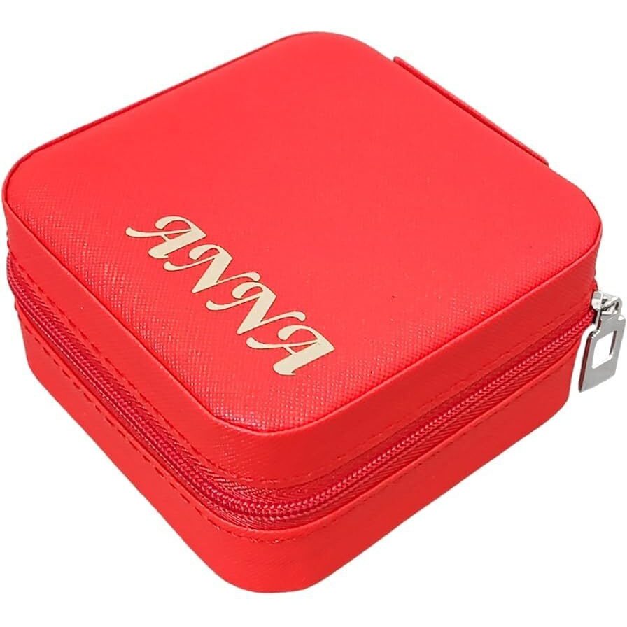 The Bling Stores Customised jewellery box with name Personalised/Customized jewelry Organiser Box, jewelry Box For Women, Small jewelry Box Organiser, rakhi gift for sister (Red, Faux Leather)