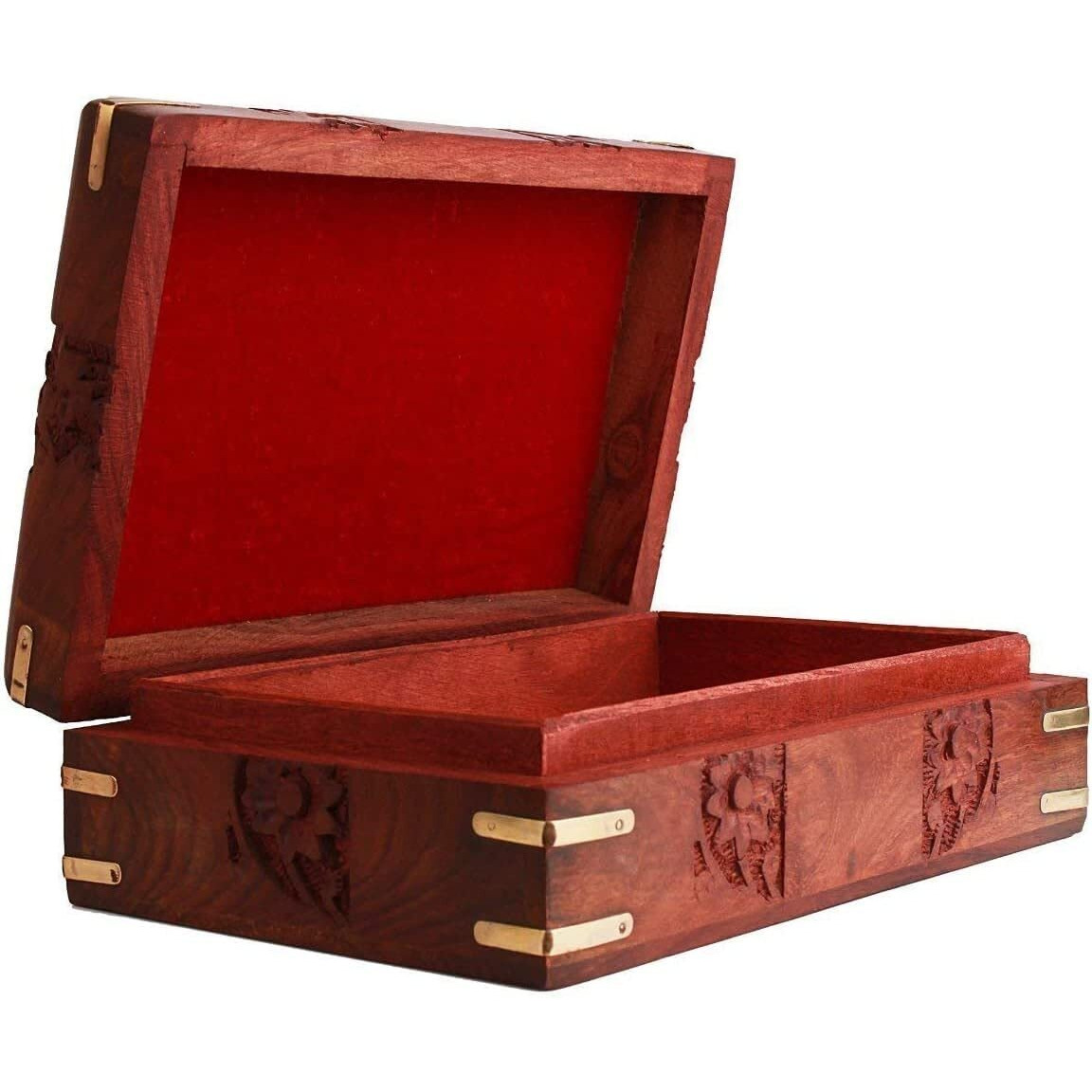 GURU JEE Wooden Jewellery Box Hand Carvings Designs Keepsake Storage Organizer Handmade Decorative Trinket Holder Gifts