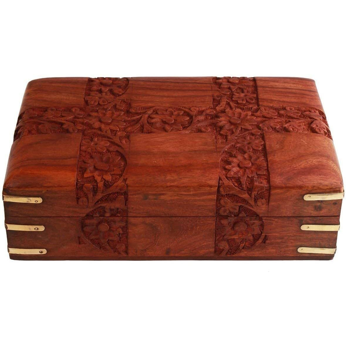 GURU JEE Wooden Jewellery Box Hand Carvings Designs Keepsake Storage Organizer Handmade Decorative Trinket Holder Gifts