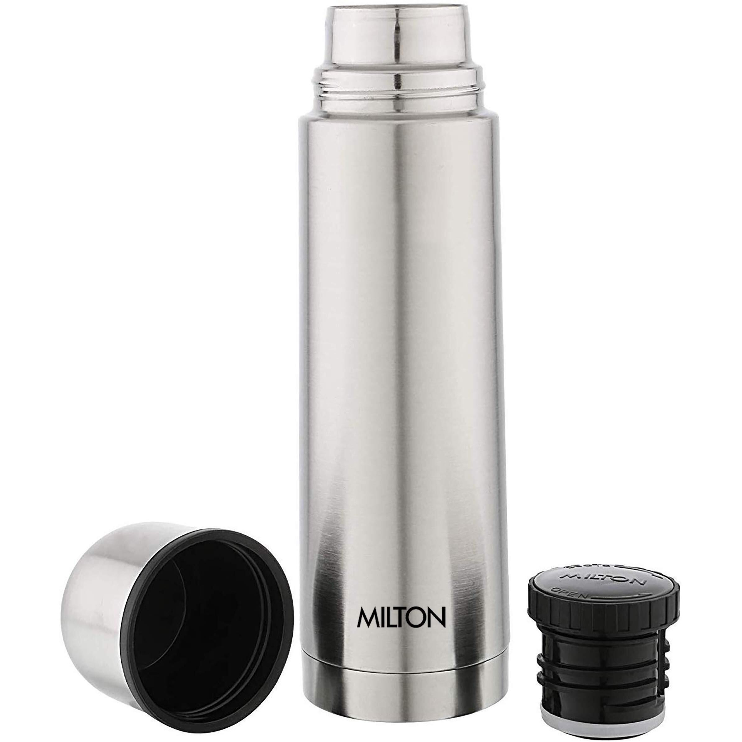 Milton Plain Lid 350 Thermosteel Vacuum Insulated Flask with Jacket 350 ml| 24 Hours Hot and Cold Water Bottle with Plain lid | Double Walled Silver Bottle for Home, Office, Travel