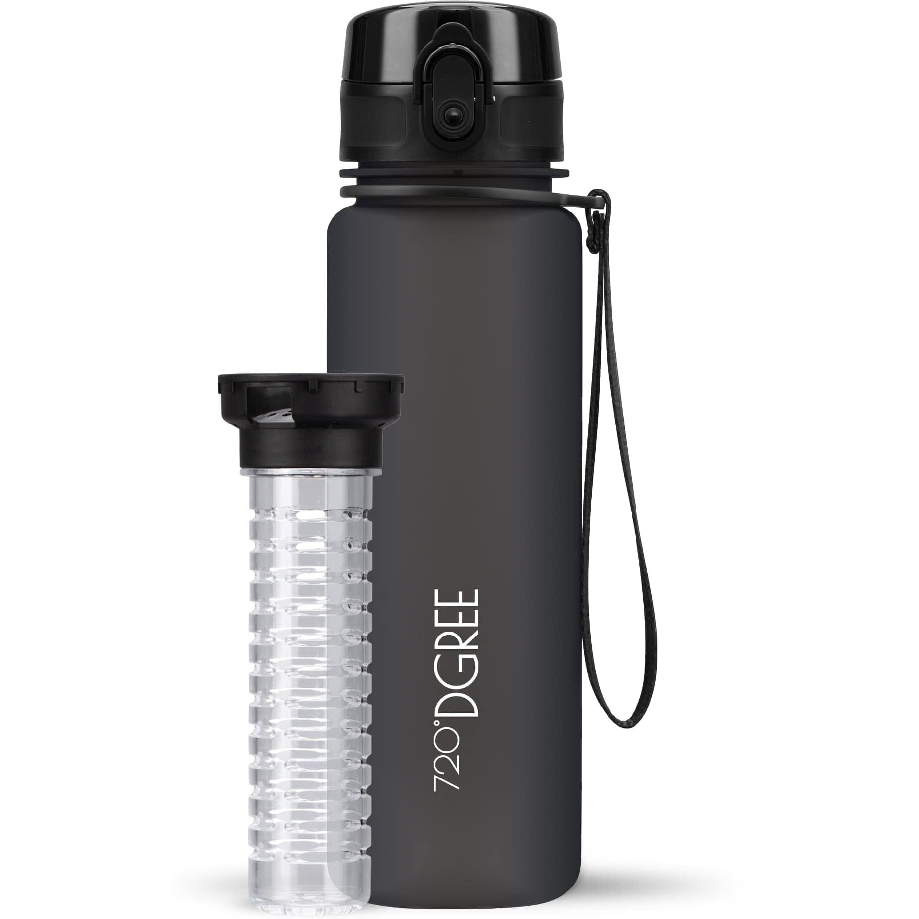 720DGREE Sipper Water Bottle 500ml with Fruit Infuser | BPA, BPS Free | Tritan | For Adults & Kids | For Sports, Gym, Office, Workout | Onyx Black