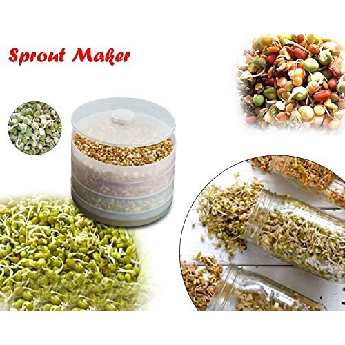 Stewit Sprout Maker with 4 Compartments for Multi Purpose Use - Plastic Grocery Container Sprouted Grains Seeds Dal Channa Chole Ragi Organic Sprouting Jar (500ml,4-Layer)