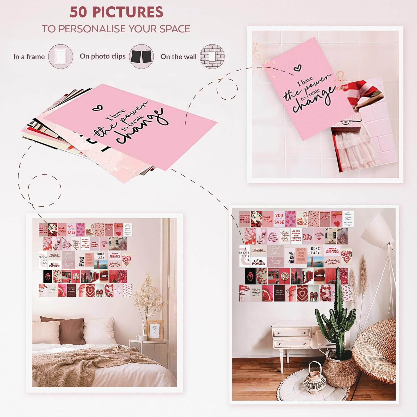 A Baby Cherry 50 Pieces Wall Art Peel-N-Stick-Wall Collage Kit| Aesthetic Room Decor items | Wall Decoration Posters | Wall Posters Aesthetic | Aesthetic Wall Decor | Aesthetic Wall Decor | Self Adhesive Wall Posters (4 X 6 Inches) Red