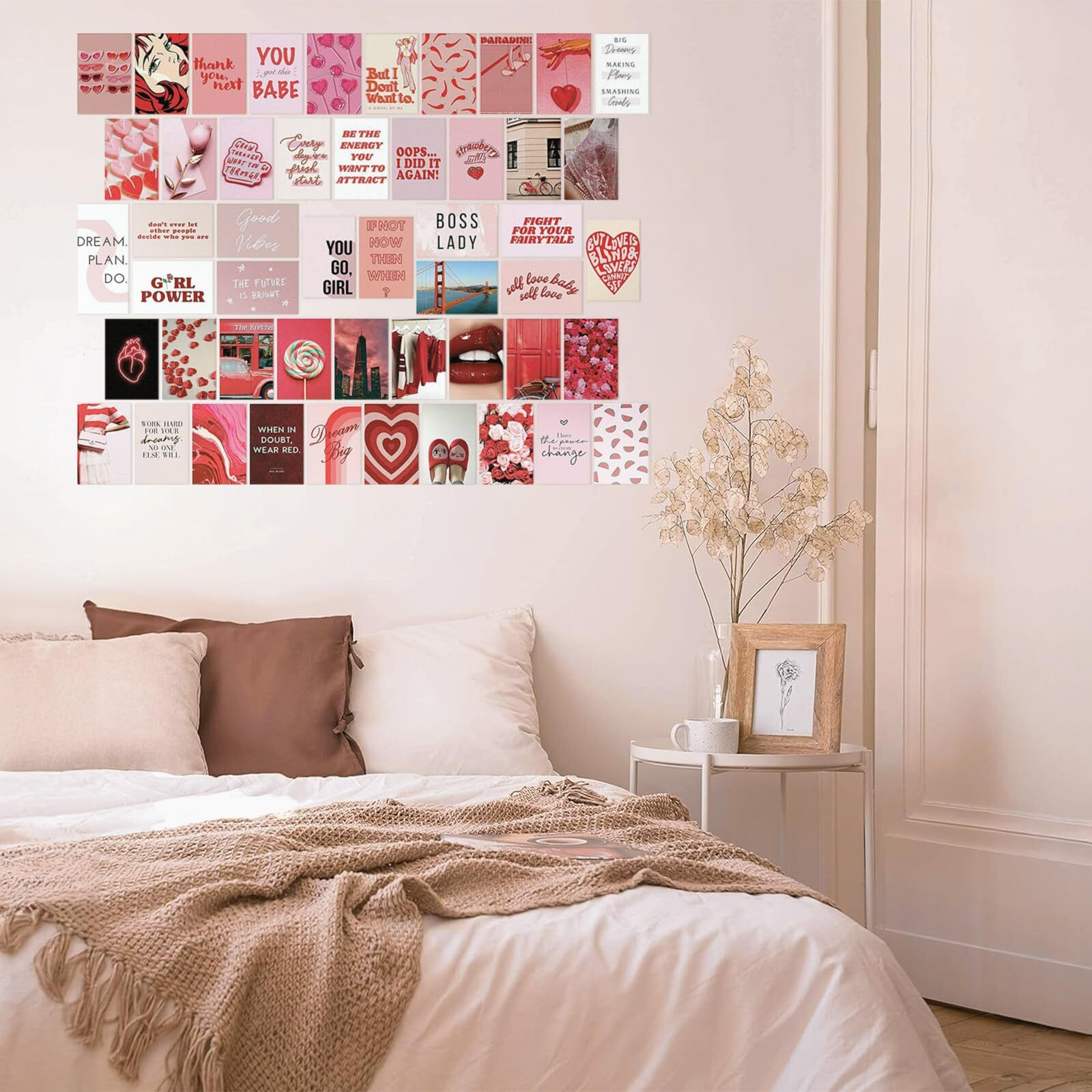 A Baby Cherry 50 Pieces Wall Art Peel-N-Stick-Wall Collage Kit| Aesthetic Room Decor items | Wall Decoration Posters | Wall Posters Aesthetic | Aesthetic Wall Decor | Aesthetic Wall Decor | Self Adhesive Wall Posters (4 X 6 Inches) Red