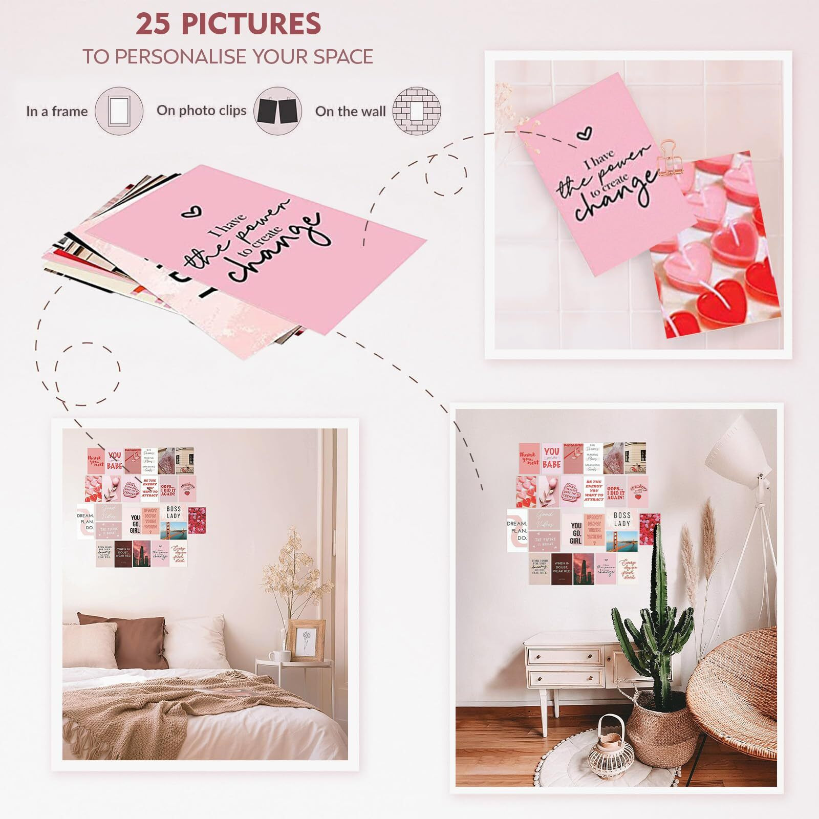 a baby cherry 25 Pieces Peel-N-Stick-Wall Collage Kit| Aesthetic Room Decor items | Wall Posters Aesthetic | Aesthetic things for girls | Girl Room Decor items for Bedroom (4 X 6 Inches) (Hot Pink)