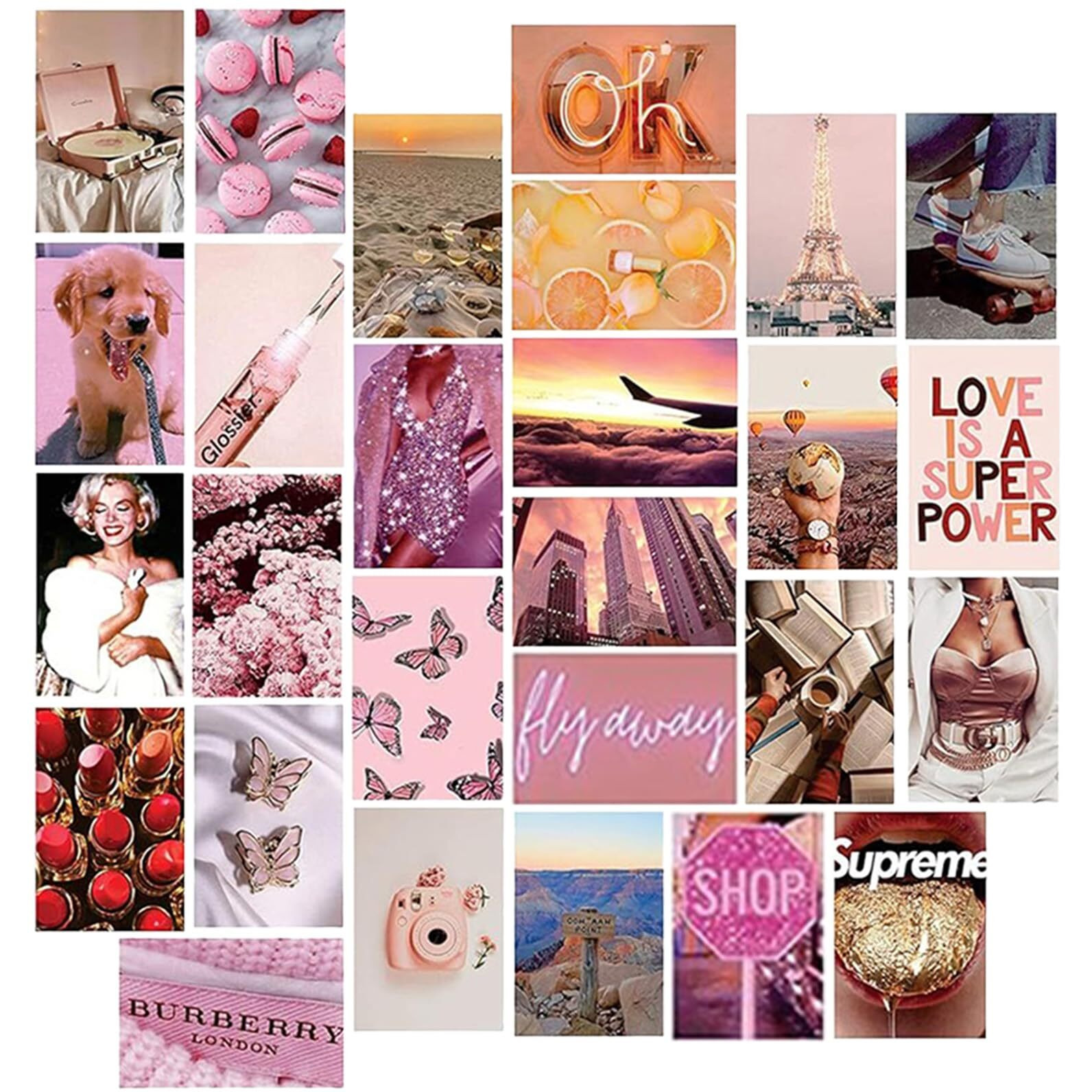 a baby cherry 27 Pieces Peel-N-Stick-Wall Collage Kit| Aesthetic Room Decor items | Wall Posters Aesthetic | Aesthetic things for girls | Girl Room Decor items for Bedroom (4 X 6 Inches) (Dusty Pink)