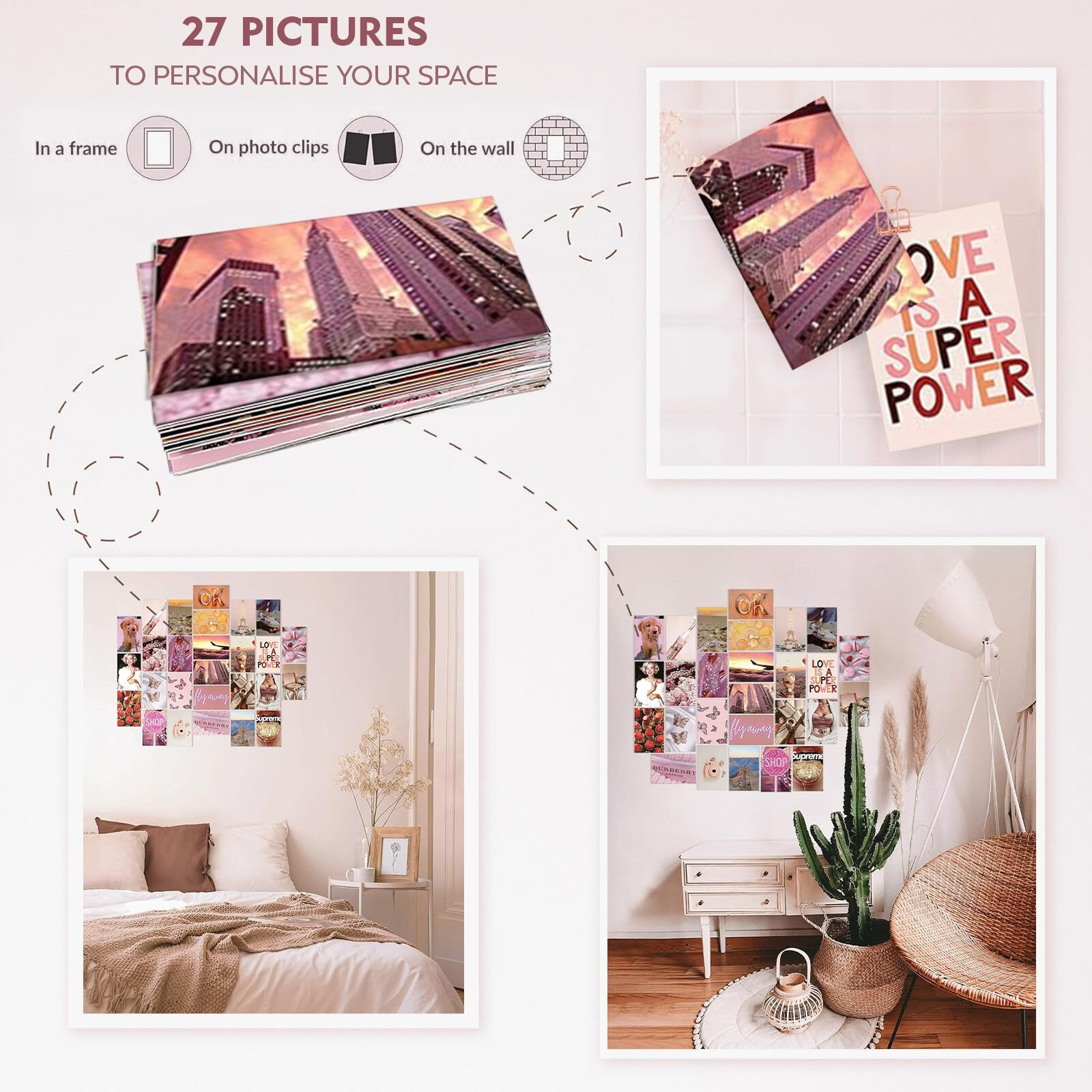 a baby cherry 27 Pieces Peel-N-Stick-Wall Collage Kit| Aesthetic Room Decor items | Wall Posters Aesthetic | Aesthetic things for girls | Girl Room Decor items for Bedroom (4 X 6 Inches) (Dusty Pink)