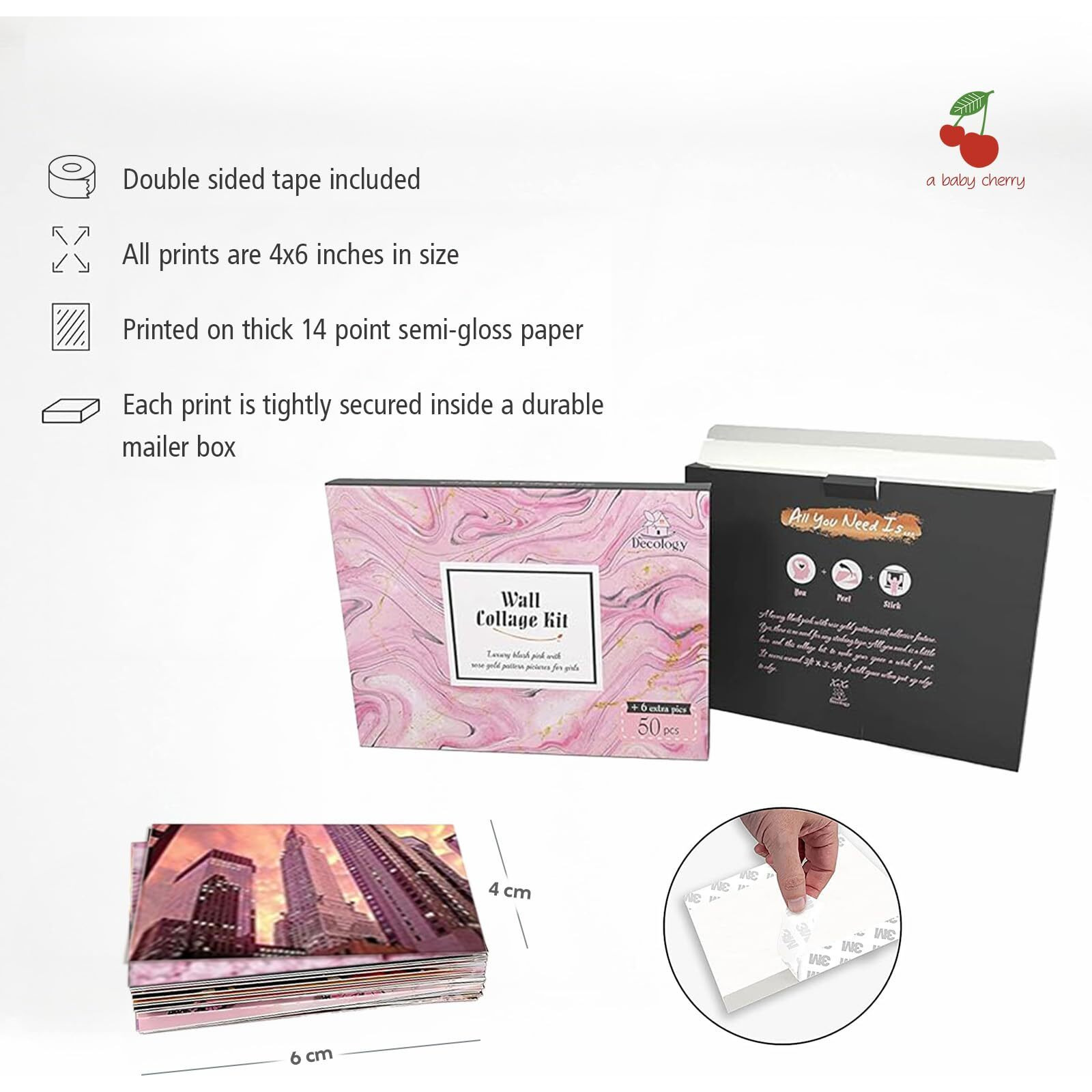 a baby cherry 27 Pieces Peel-N-Stick-Wall Collage Kit| Aesthetic Room Decor items | Wall Posters Aesthetic | Aesthetic things for girls | Girl Room Decor items for Bedroom (4 X 6 Inches) (Dusty Pink)