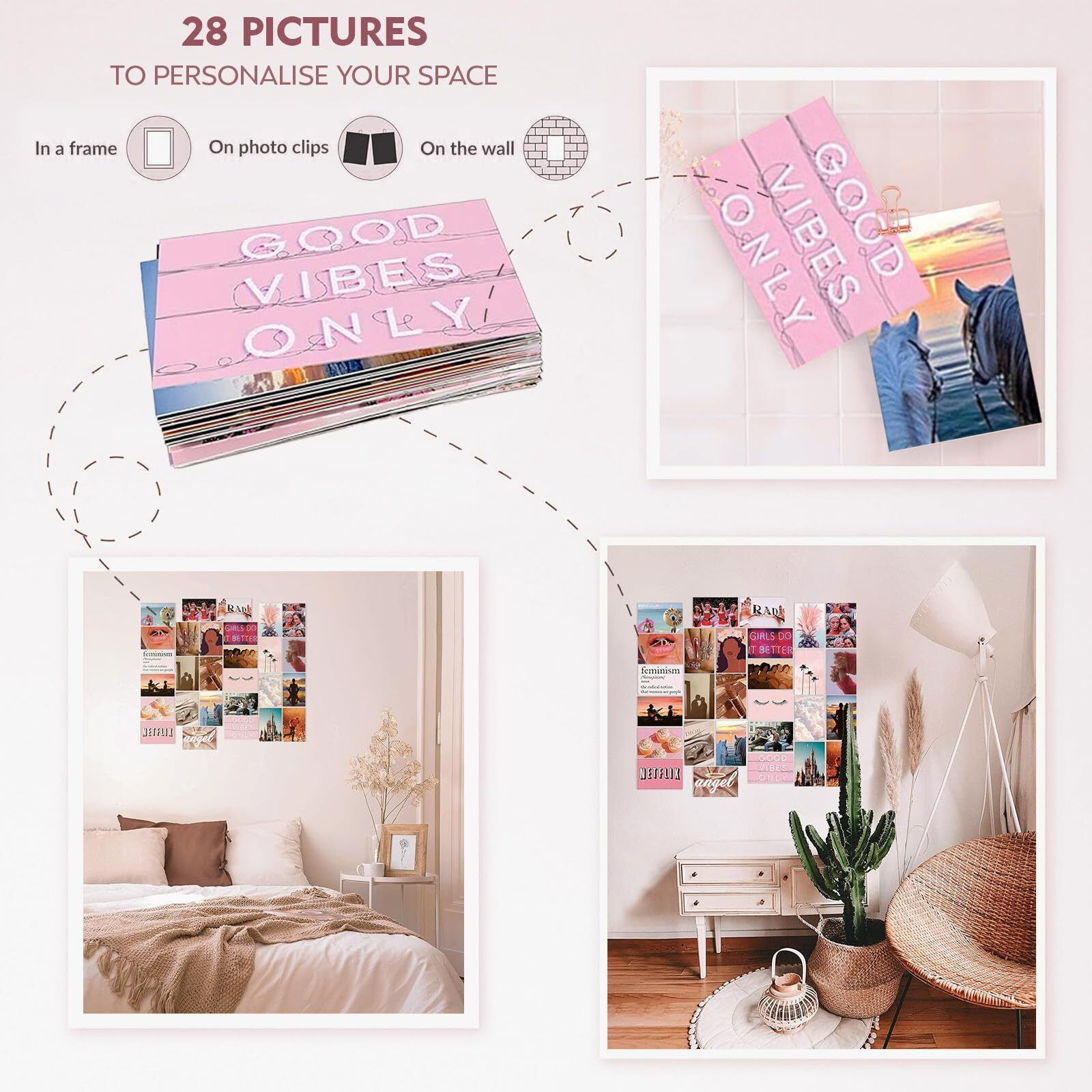 a baby cherry 28 Pieces Peel-N-Stick-Wall Collage Kit| Aesthetic Room Decor items | Wall Posters Aesthetic | Aesthetic things for girls | Girl Room Decor items for Bedroom (4 X 6 Inches) (Rose Pink)
