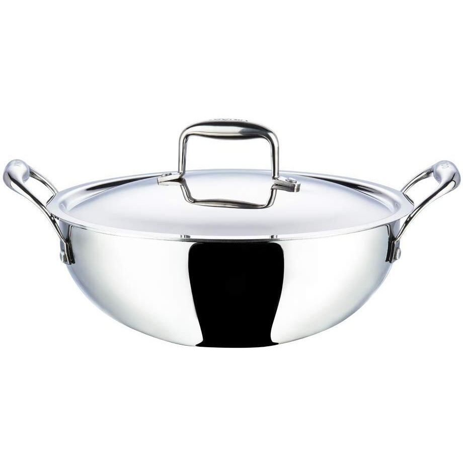 Vinod Platinum Triply Stainless Steel Extra Deep Kadai with Lid 5.5 Litre (30 cm) | 2.5mm Thick | Stainless Steel Cookware | 5 Year Warranty | Induction & Gas Base