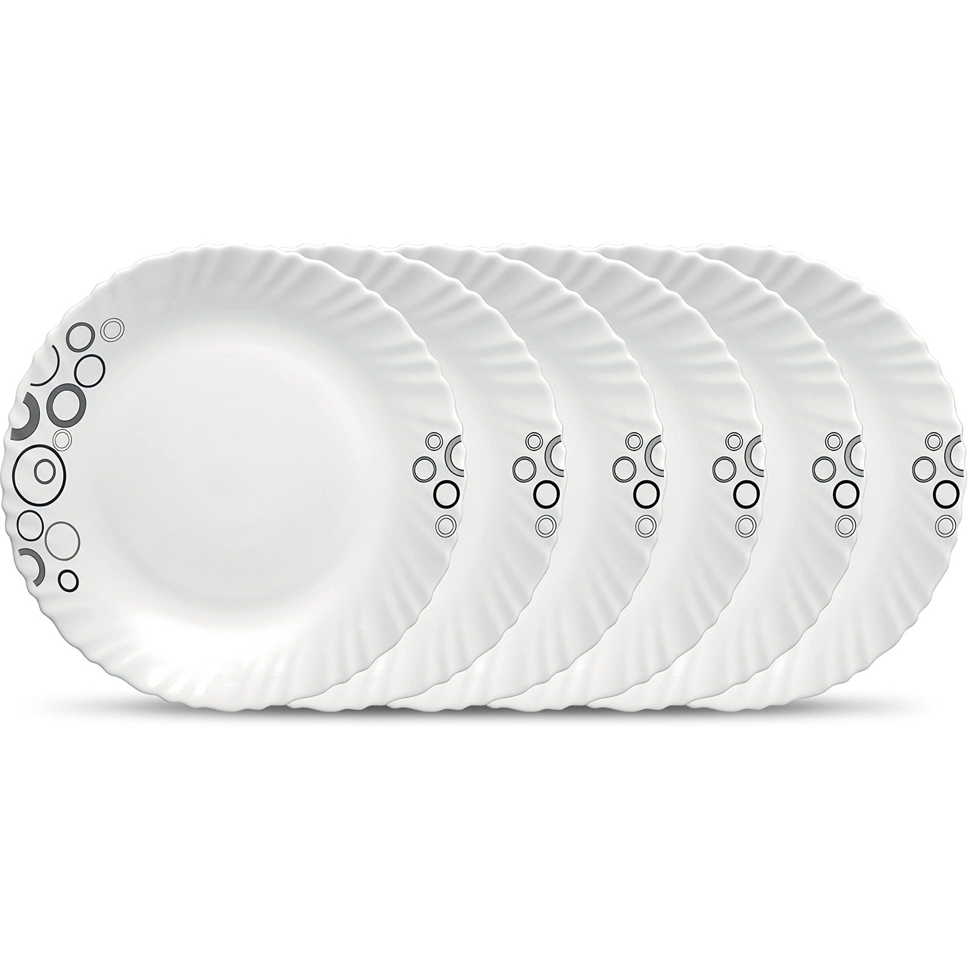 La Opala Diva Classique Collection Opal Glass Crockery | Full Plate Set of 6 | Misty Drops Design | for dining & gifting | Microwave Safe | 100% Vegetarian | Extra Strong | Super Light & White