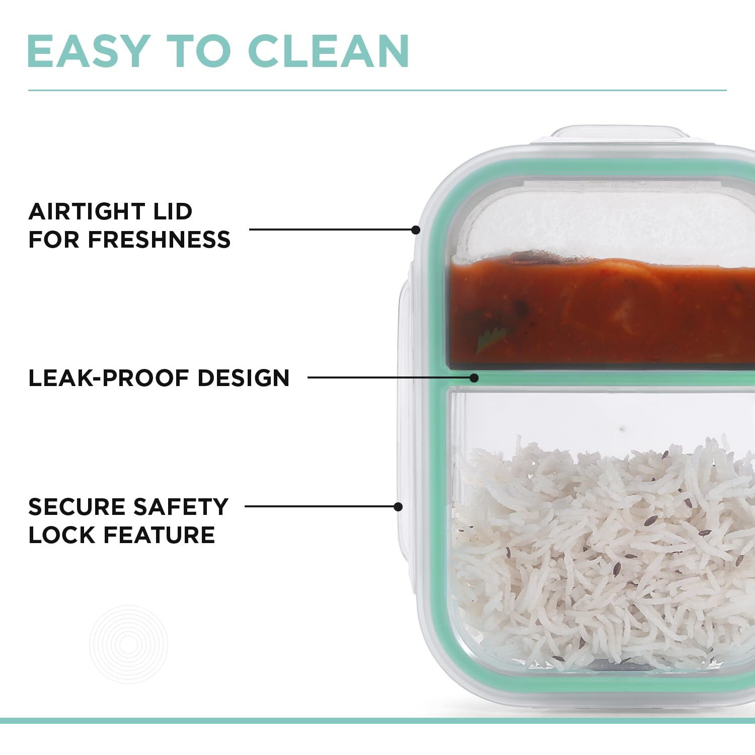 Oliveware Elite Natural Glassware Bento Lunch Box Microwave safe with 2 compartment set |Safety Lock Airtight Containers (600 ml)
