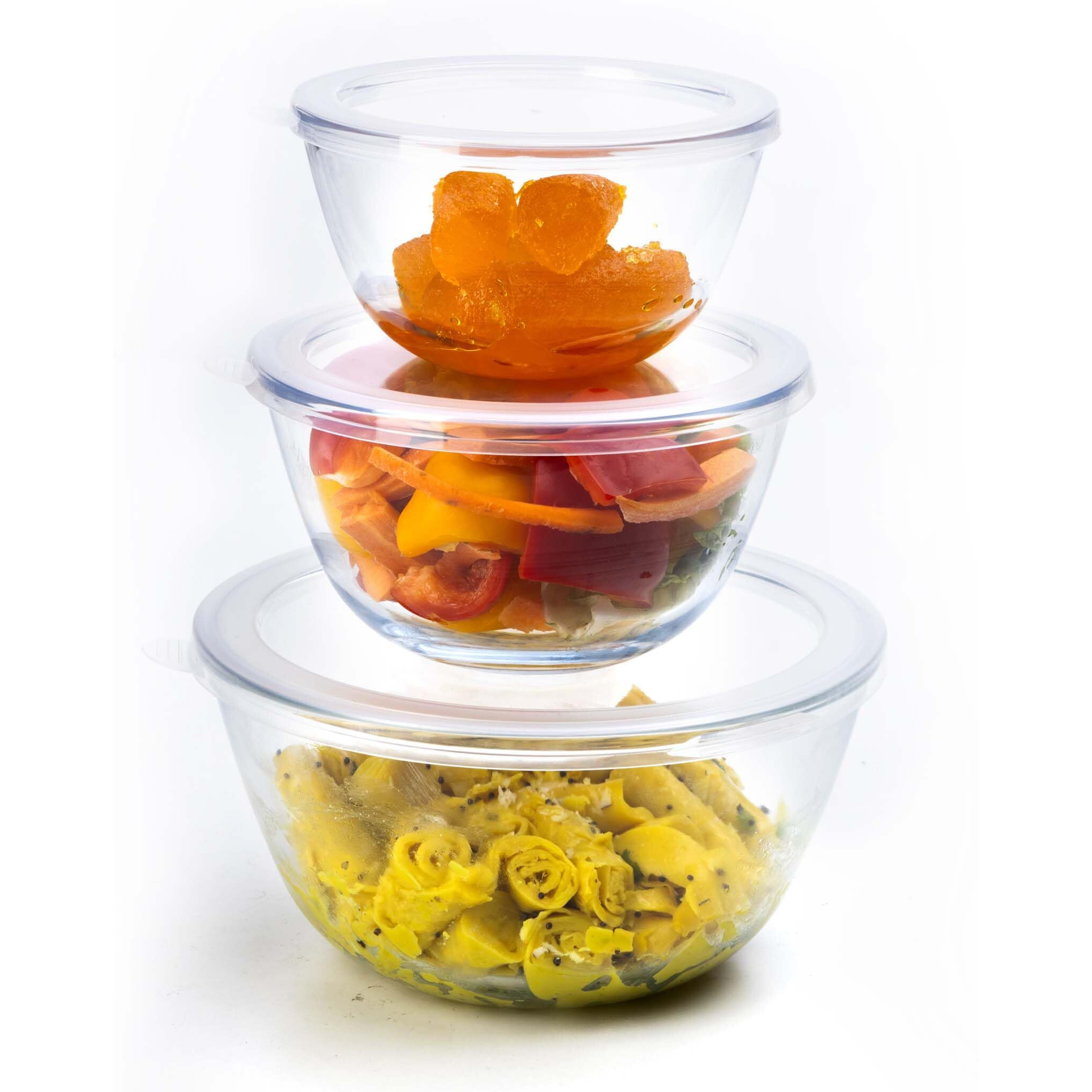 AGARO Borosilicate Glass Mixing Bowl with Lid, 3 Pcs Set (500ml, 800ml &1600ml), Serving Bowl, Kitchen, Oven & Microwave, Dishwasher and Freezer safe, Scratch Resistant, Round, Transparent