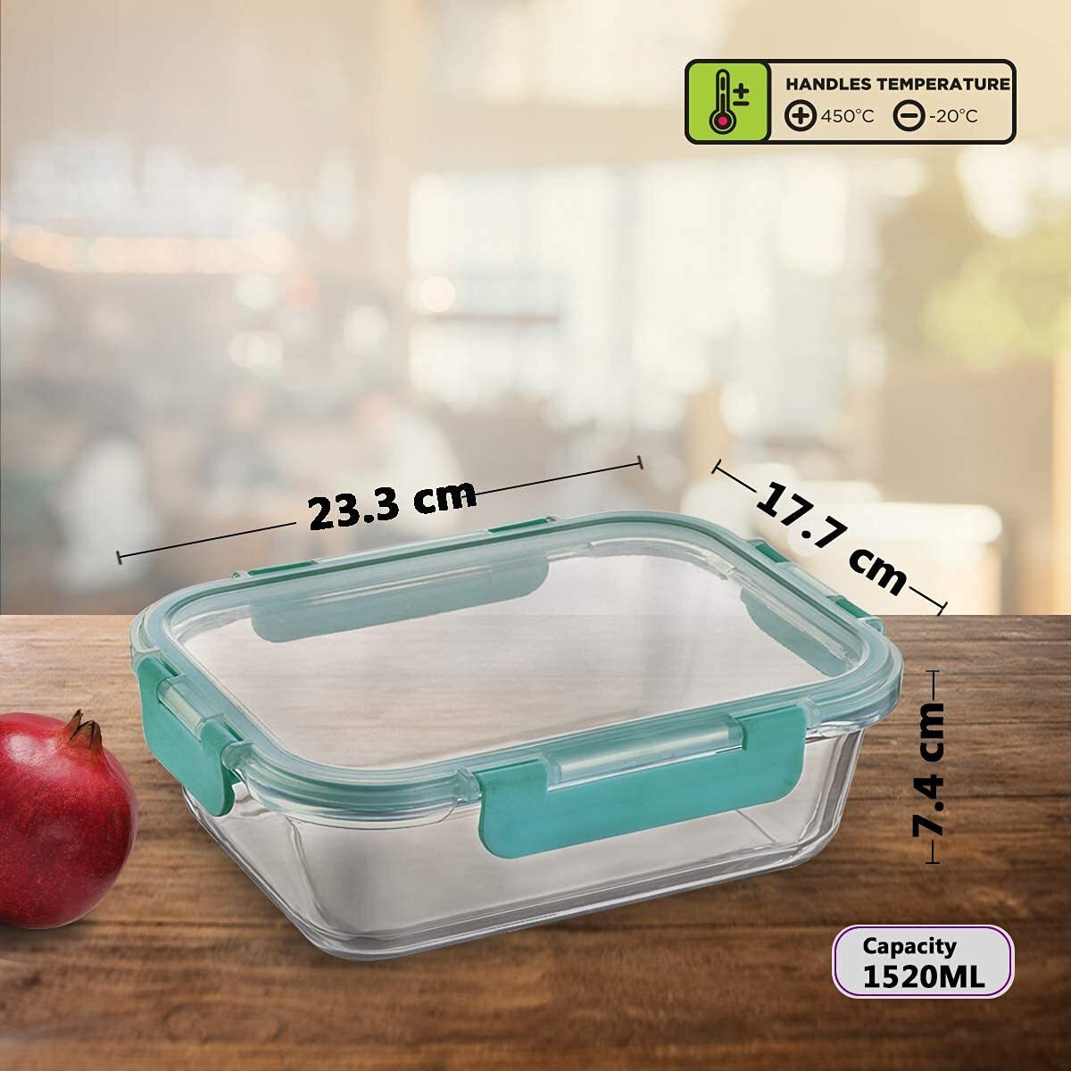 Allo Foodsafe Glass Containers With Lids, Microwave Safe Containers, High Borosilicate Meal Prep Glass Food Storage Containers For Kitchen,Leak Proof,Set Of 2,1520Ml,Rectangle - Transparent