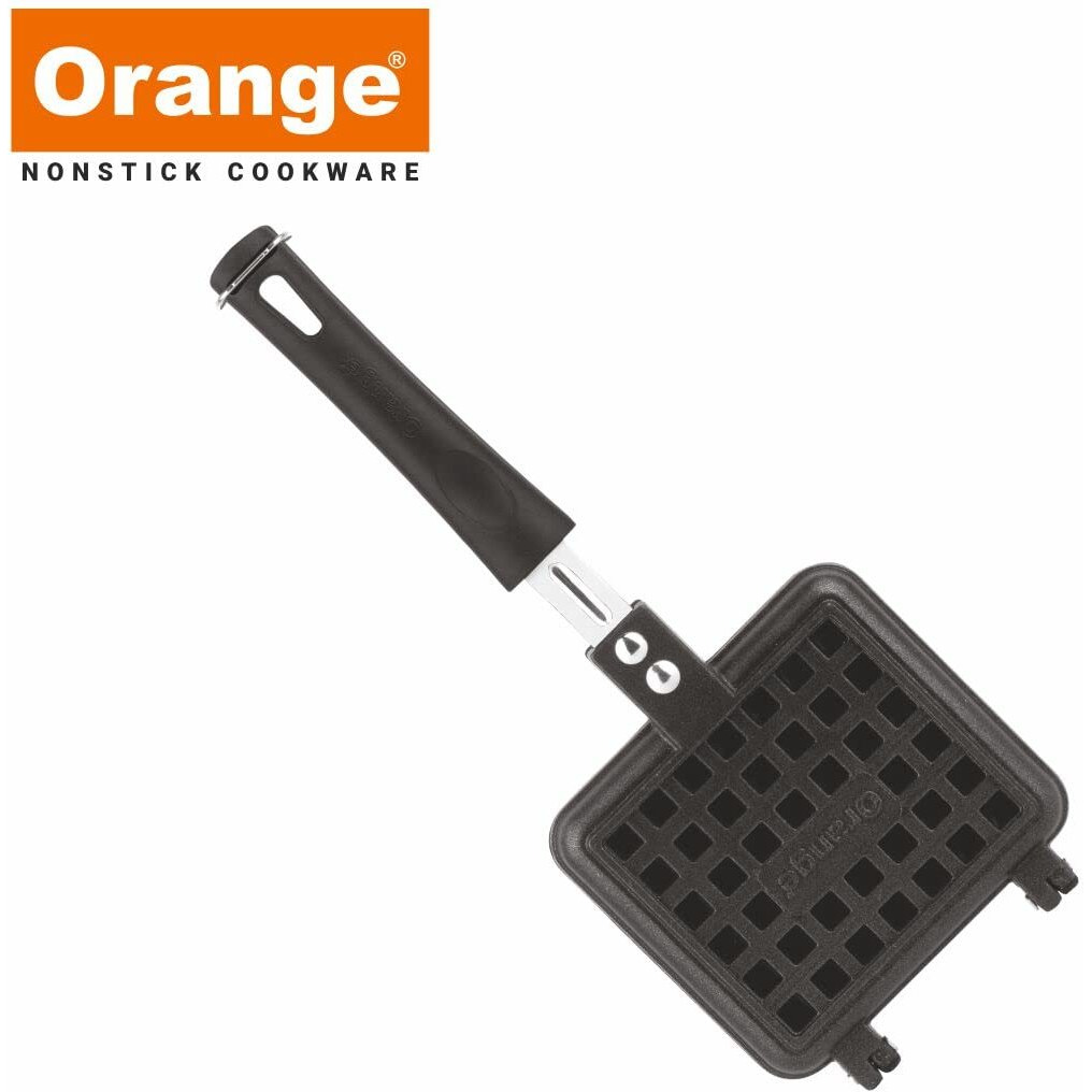 Orange Aluminium Non Stick Heavy Thickness Toast Sandwich Maker With Cool Touch Handle Free Nylon Tongs And Scrubber|Jumbo Bread Non-Electric Sandwich Maker |Black (Waffle Maker) - 1000 Watts