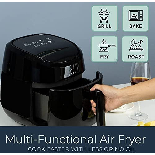 SOLARA Xtra Large Digital Air Fryer for Home Kitchen with 8 Pre set modes for Indian cooking, 5.5L basket, 1500 Watts, Mobile app with 100+ recipe eBook and Videos, Black