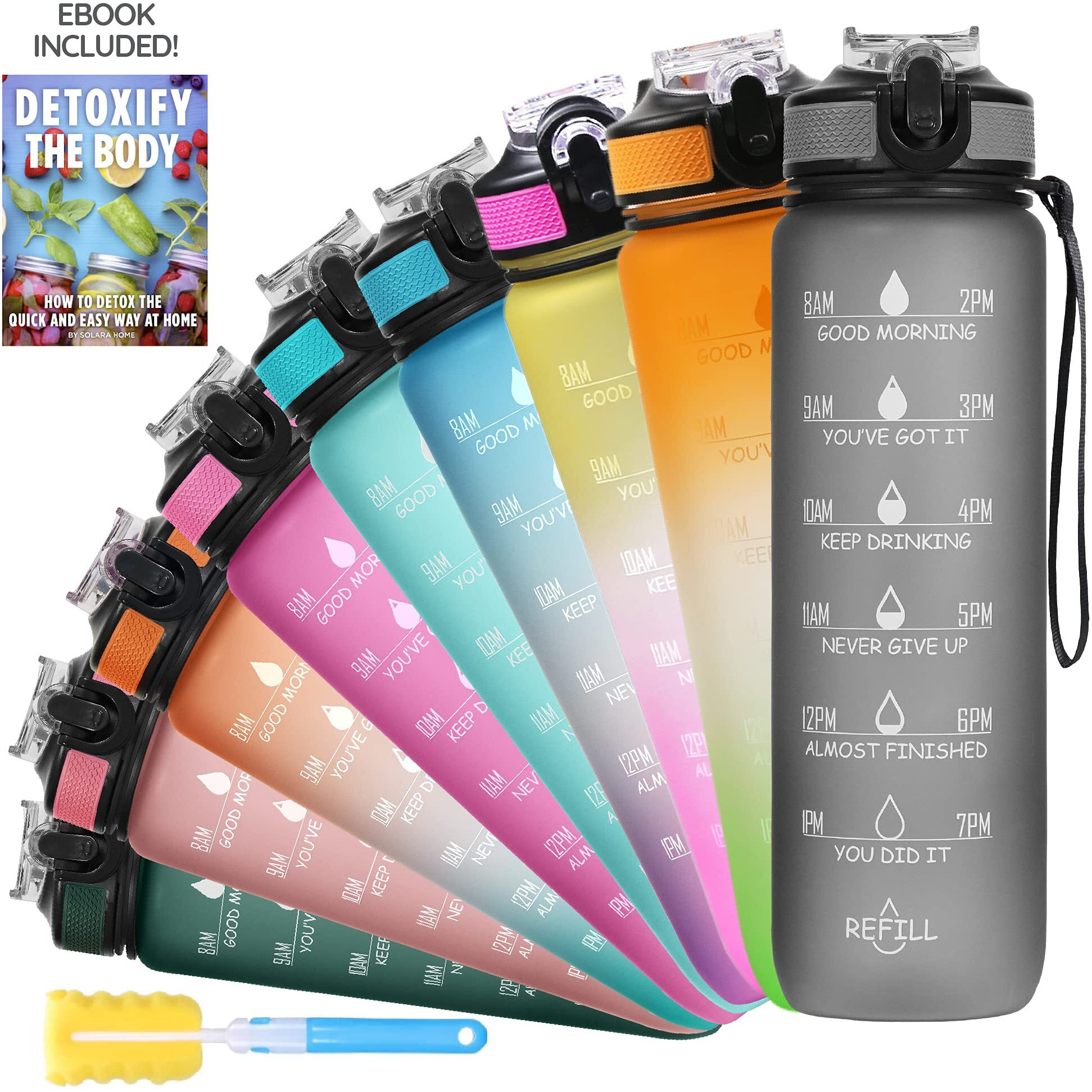 SOLARA 1L Sipper Water Bottle with Motivational Time Marker, Sipper Bottle for Adults, Water bottle for Gym, Office | Mobile app with Drinking water reminder | Mysterious Grey | 1 Litre
