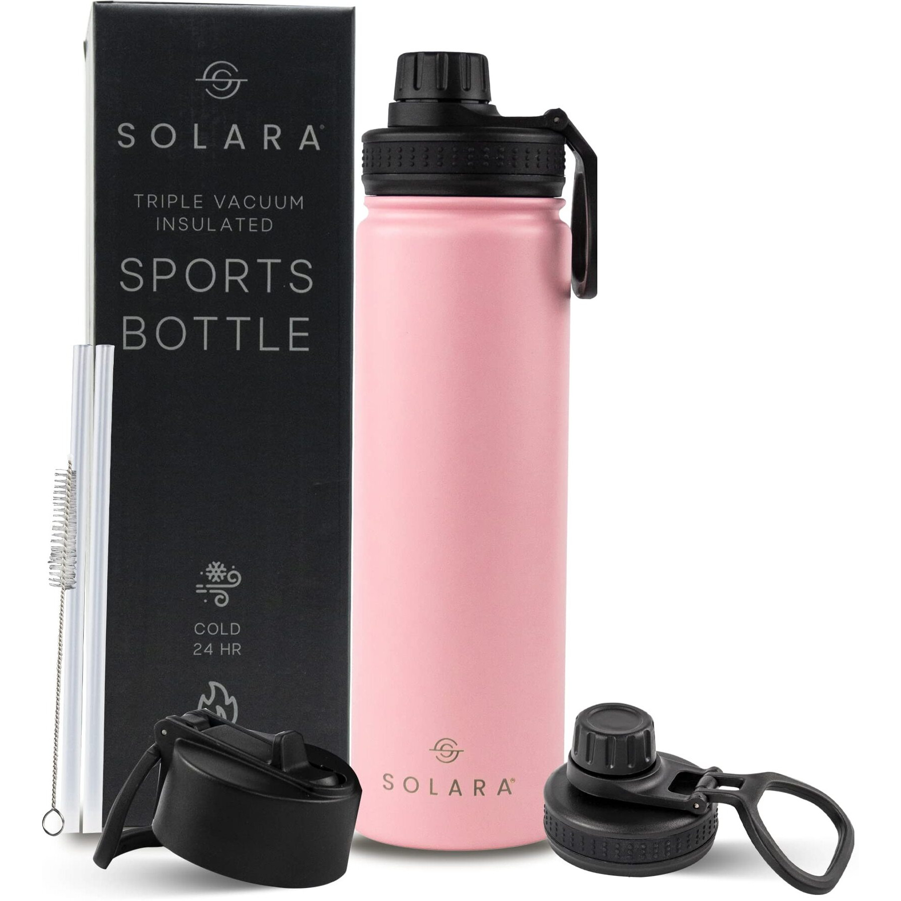 SOLARA Insulated Water Bottle 650ml, Hot Water Bottle, Thermosteel Water Bottle for Travel, Home, Office, School, Gym, Adults, Water Bottle Hot and Cold, Sipper Bottle, Angle Pink