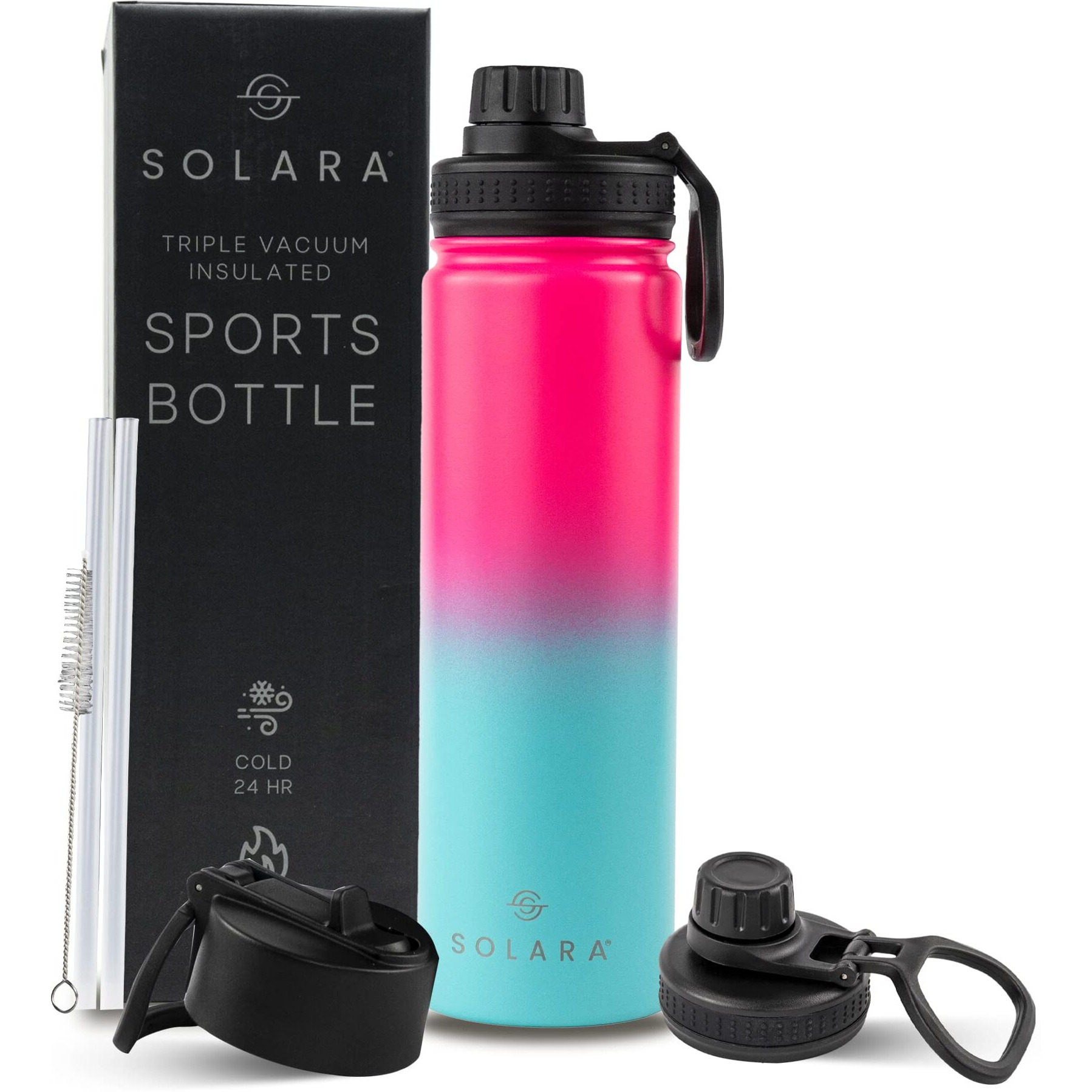 SOLARA Insulated Water Bottle 650ml, Hot Water Bottle, Thermosteel Water Bottle for Travel, Home, Office, School, Gym, Adults, Water Bottle Hot and Cold, Sipper Bottle, Pink Aqua